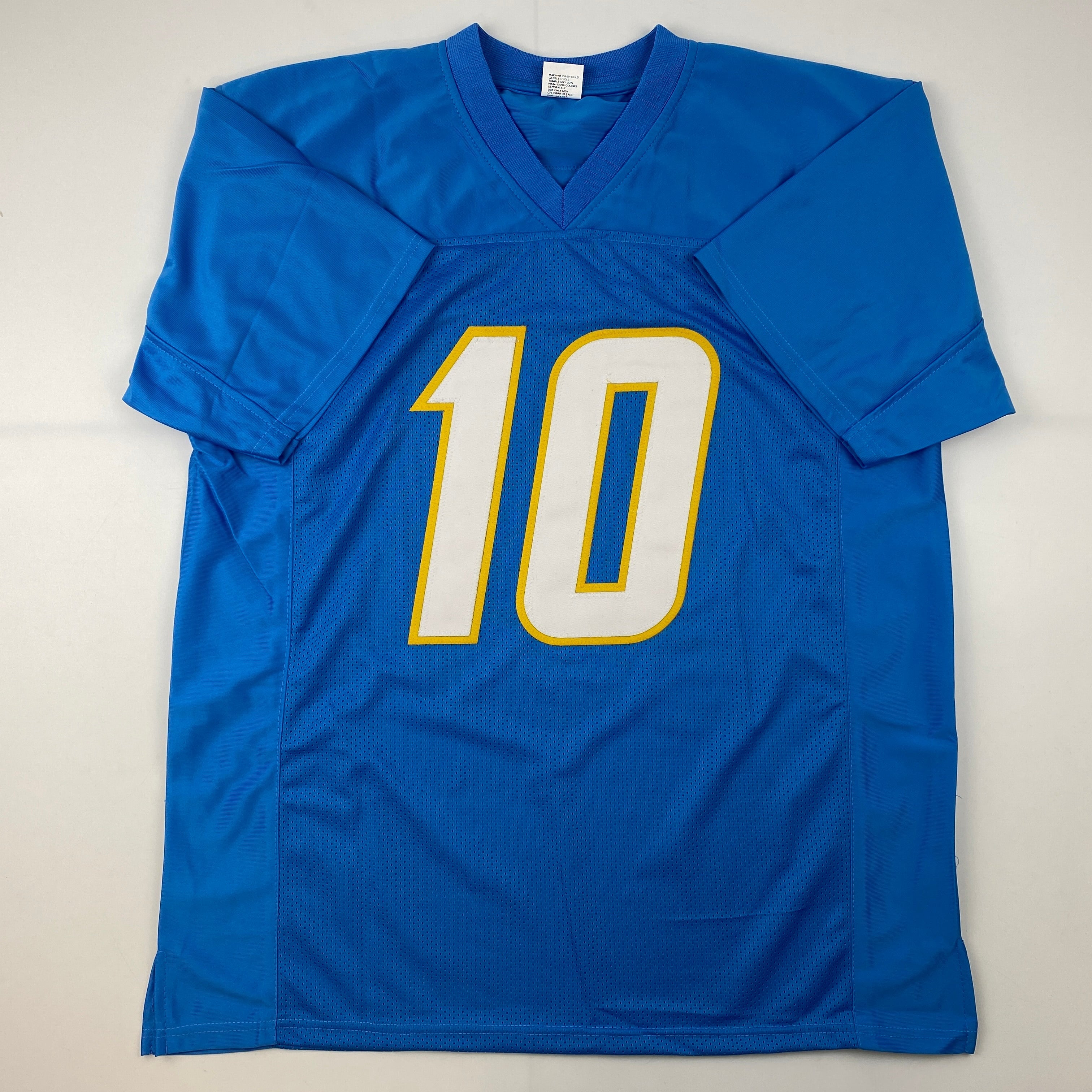 Facsimile Autographed Justin Herbert Los Angeles LA Powder Blue Reprint Laser Auto Football Jersey Size Men's XL