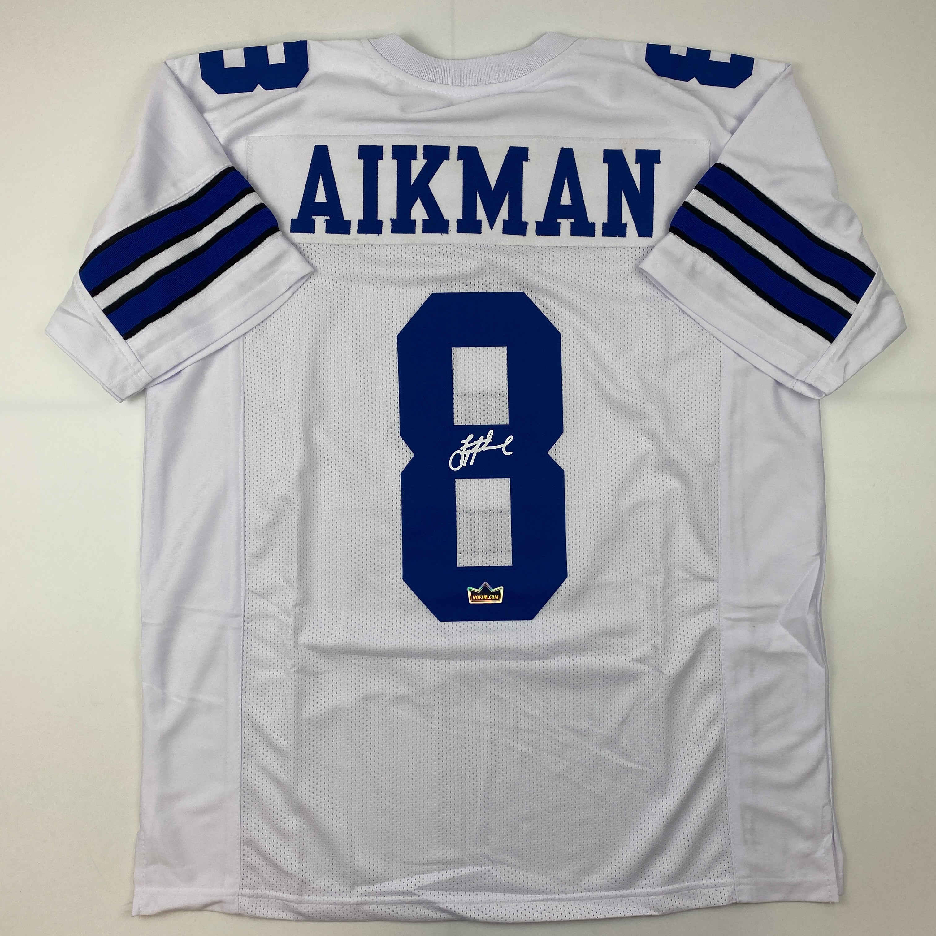Facsimile Autographed Troy Aikman Dallas White Reprint Laser Auto Football Jersey Size Men's XL