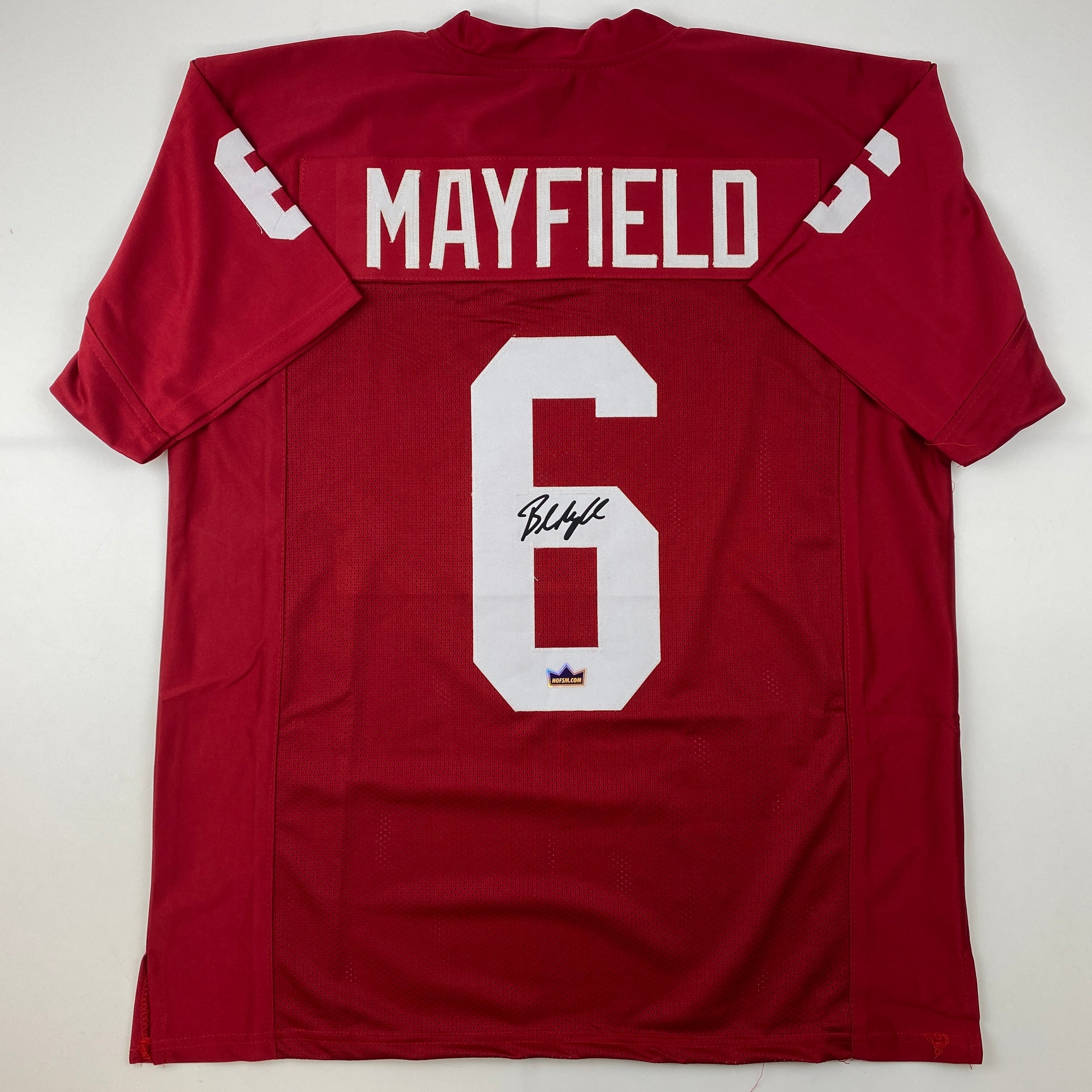 Facsimile Autographed Baker Mayfield Oklahoma Red Reprint Laser Auto College Football Jersey Size Men's XL