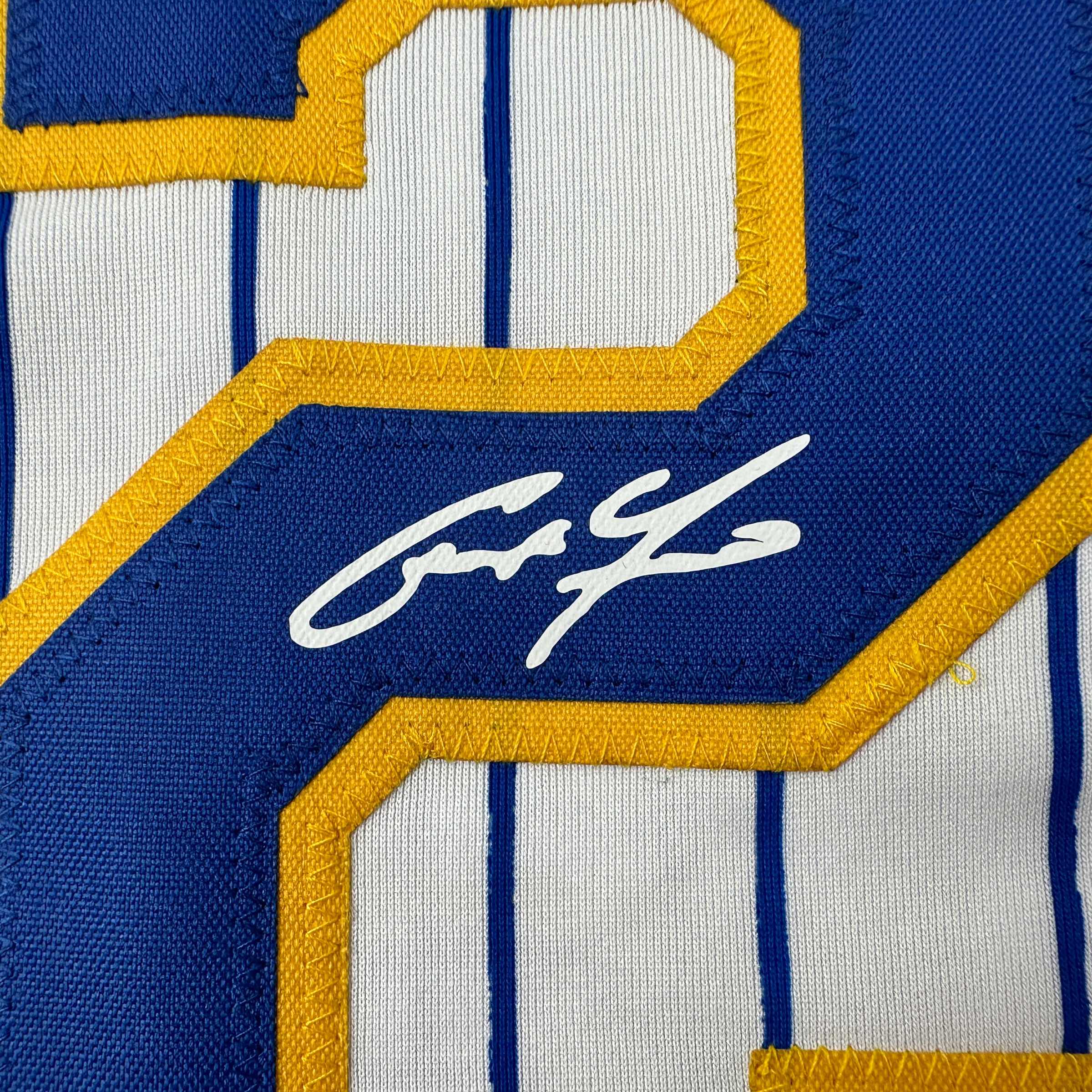 Facsimile Autographed Christian Yelich Milwaukee Pinstripe Reprint Laser Auto Baseball Jersey Size Men's XL