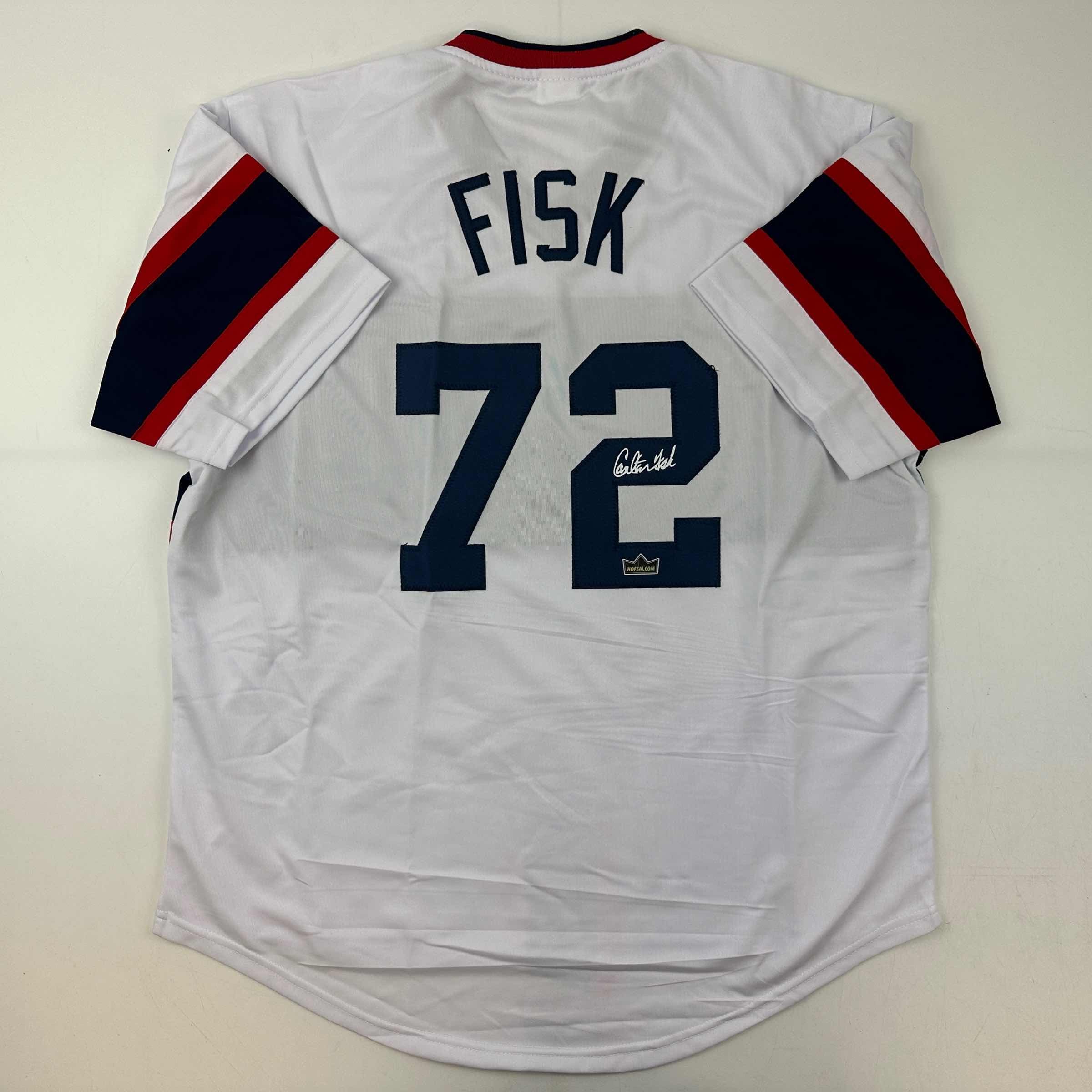 Facsimile Autographed Carlton Fisk Chicago White Retro Reprint Laser Auto Baseball Jersey Size Men's XL