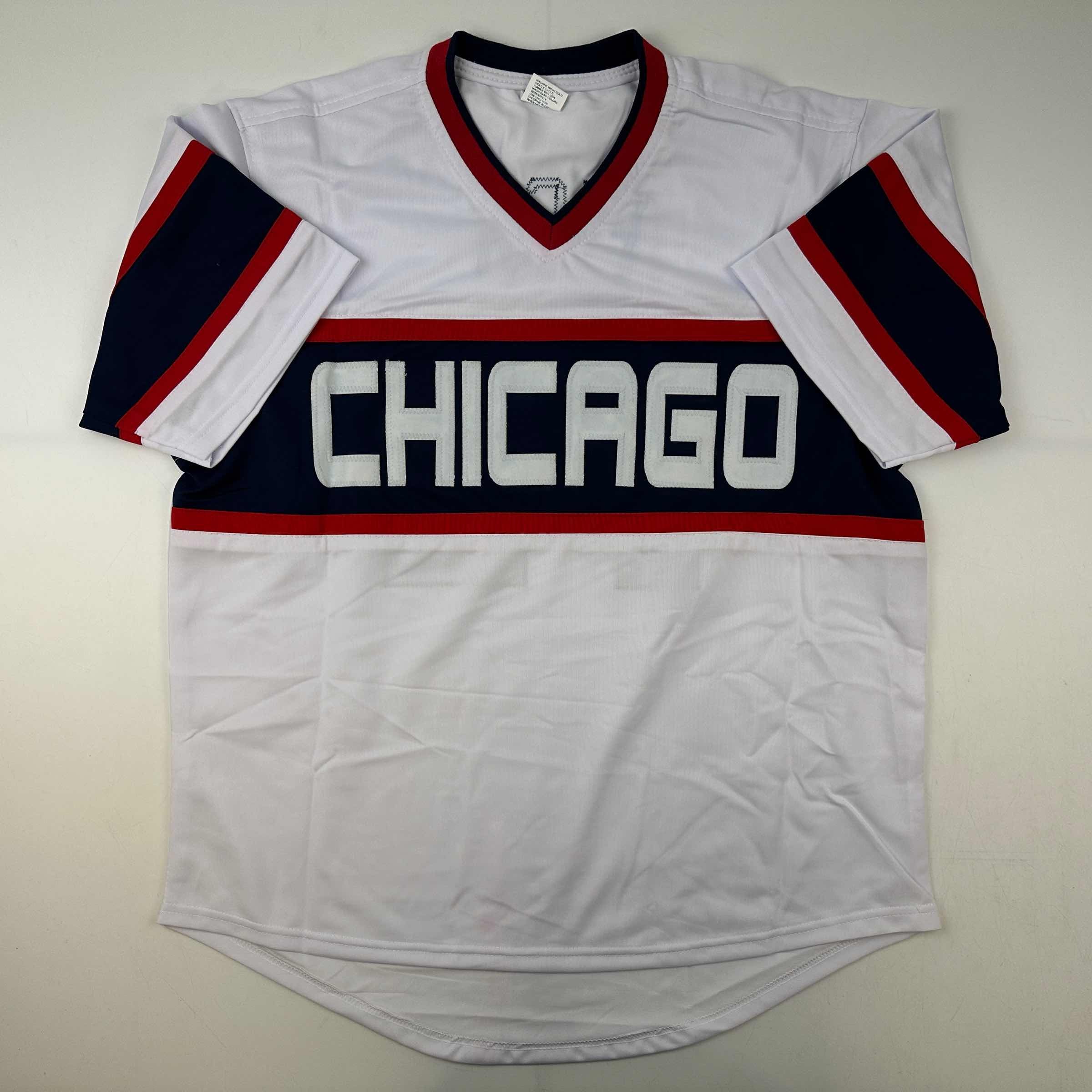 Facsimile Autographed Carlton Fisk Chicago White Retro Reprint Laser Auto Baseball Jersey Size Men's XL