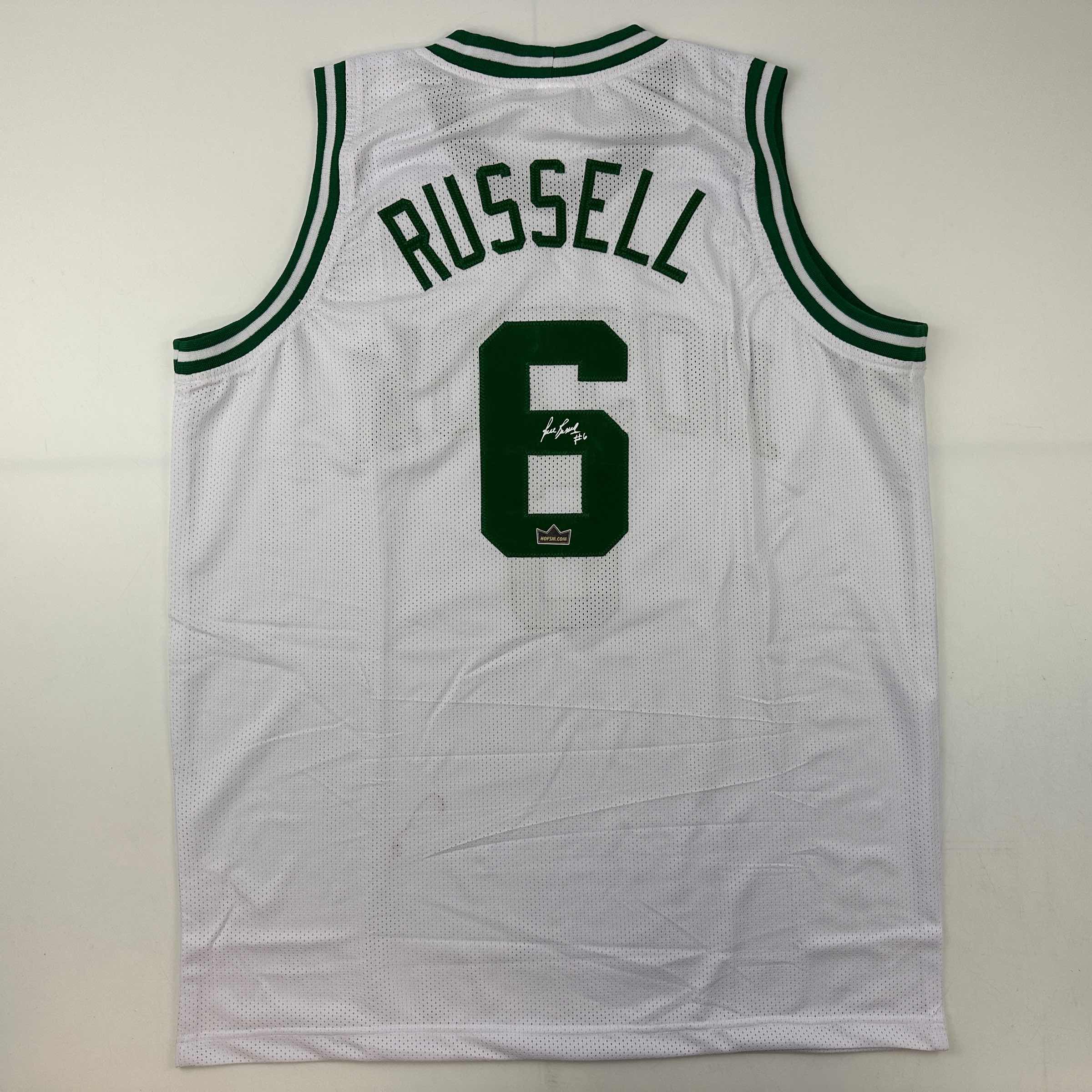 Facsimile Autographed Bill Russell Boston White Reprint Laser Auto Basketball Jersey Size Men's XL