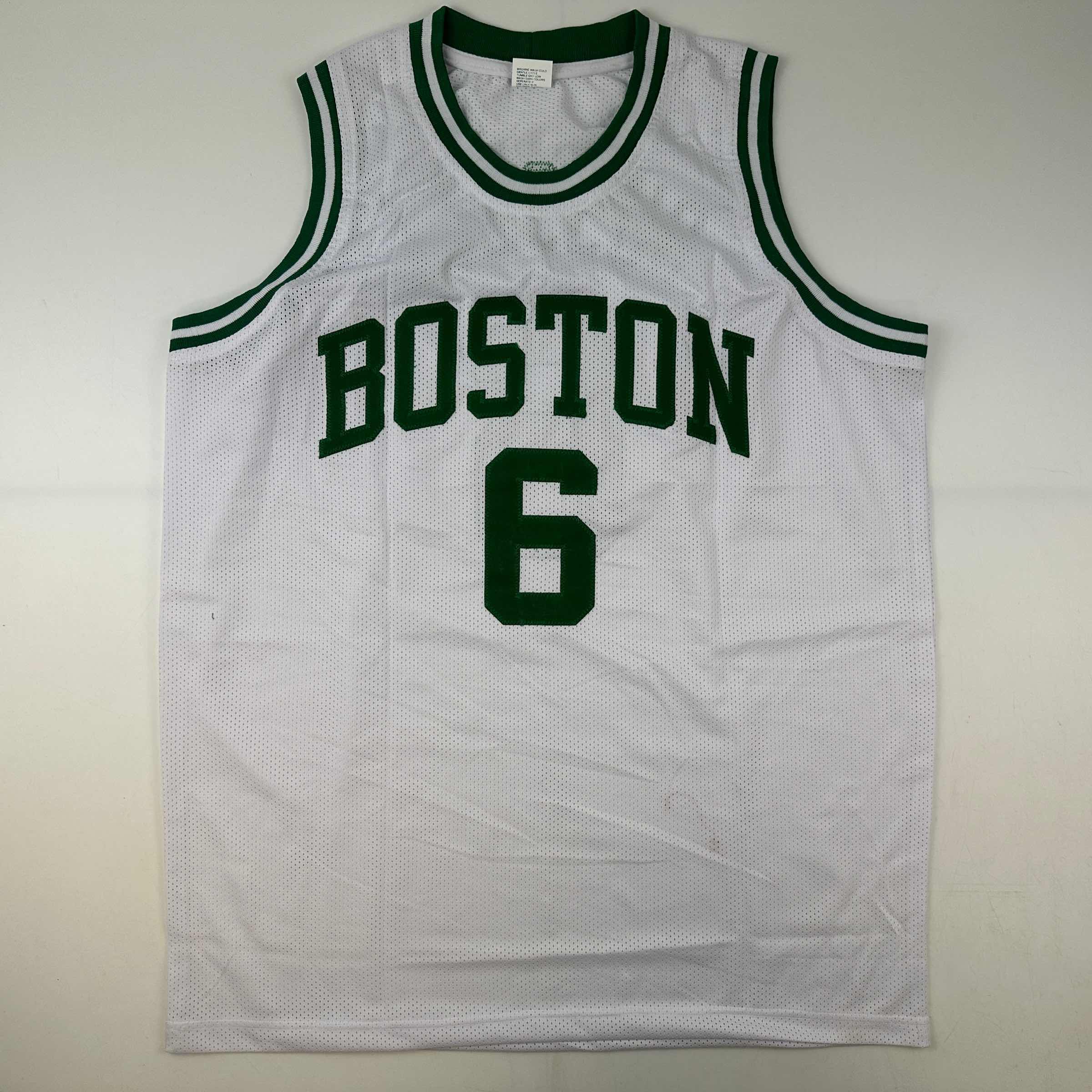 Facsimile Autographed Bill Russell Boston White Reprint Laser Auto Basketball Jersey Size Men's XL