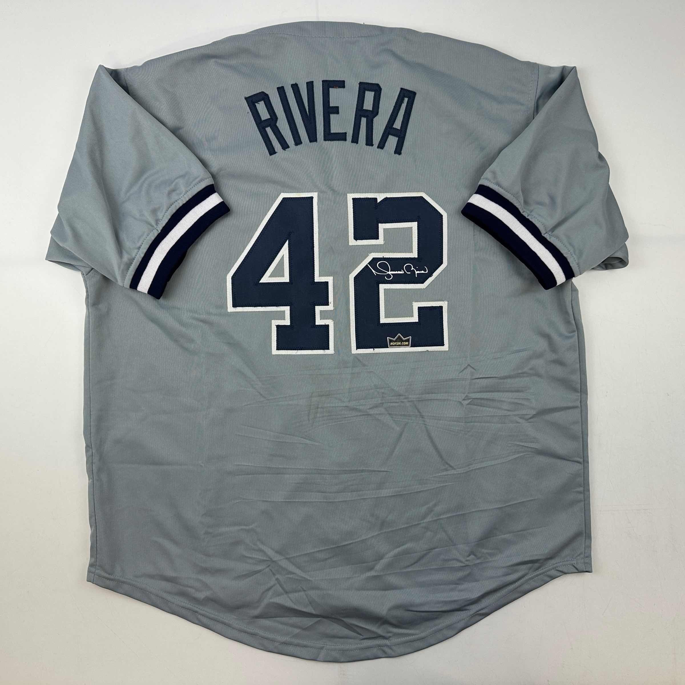 Facsimile Autographed Mariano Rivera New York Grey Reprint Laser Auto Baseball Jersey Size Men's XL