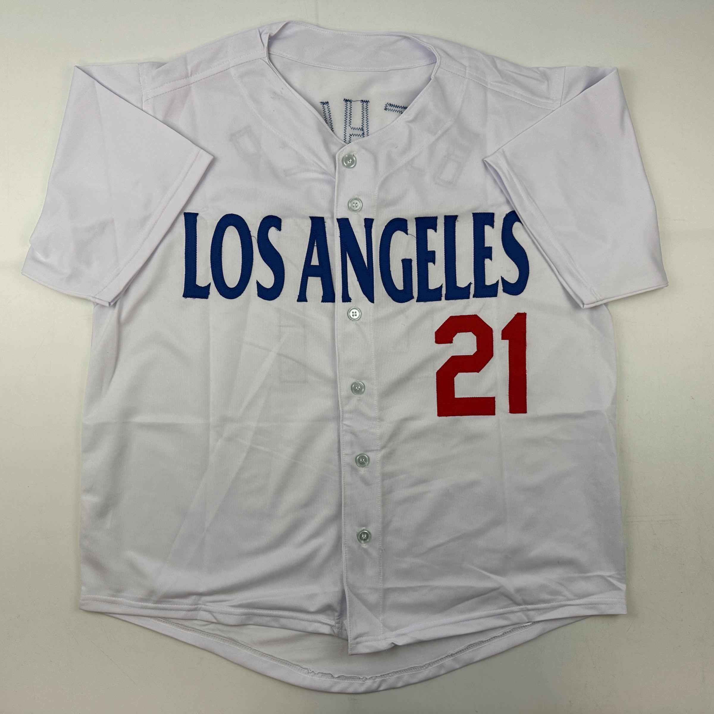 Facsimile Autographed Walker Buehler Los Angeles LA White Reprint Laser Auto Baseball Jersey Size Men's XL