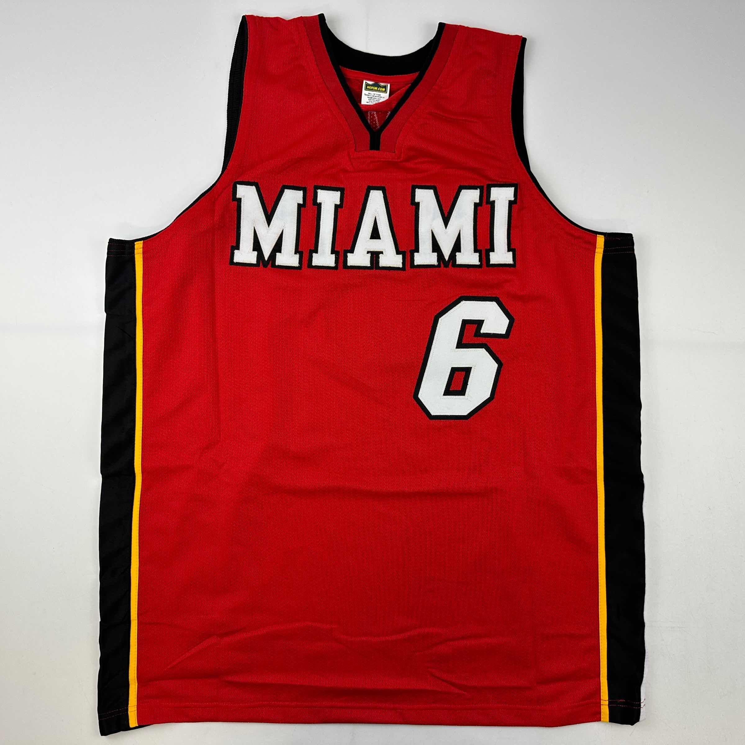 Facsimile Autographed LeBron James Miami Red Reprint Laser Auto Basketball Jersey Size Men's XL