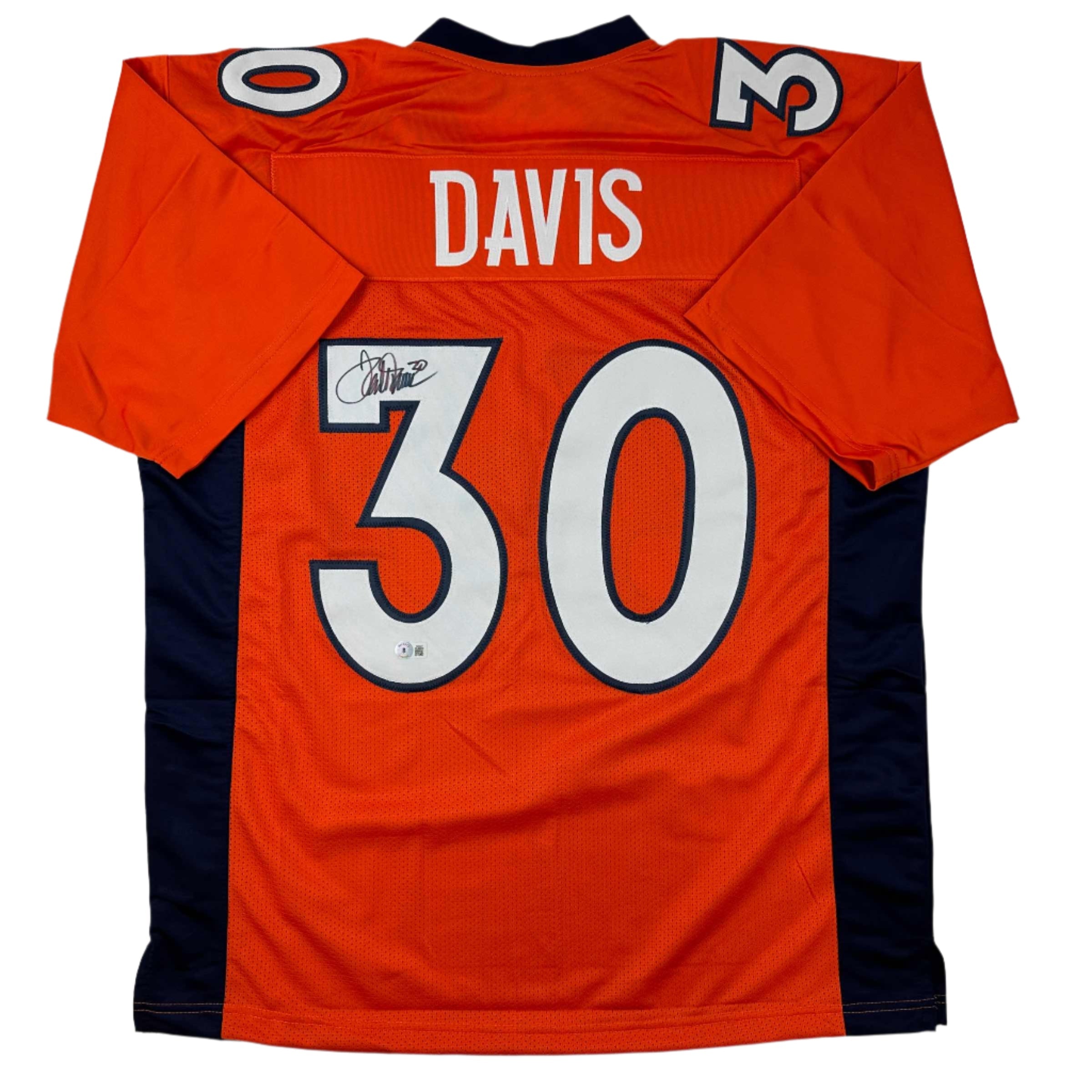 Autographed/Signed Terrell Davis Denver Orange Football Jersey Beckett BAS COA