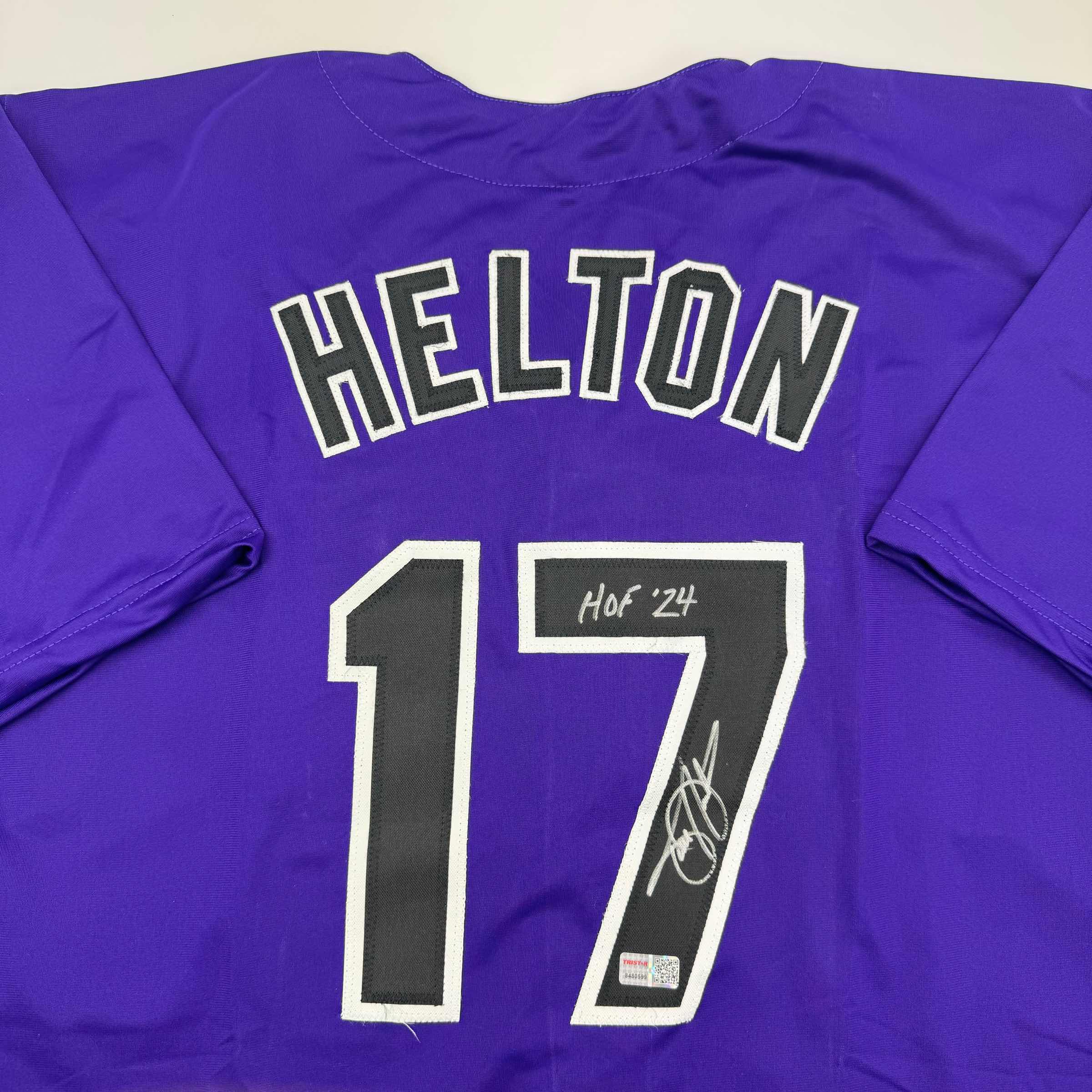 Autographed/Signed Todd Helton HOF 24 Colorado Purple Baseball Jersey Tristar COA