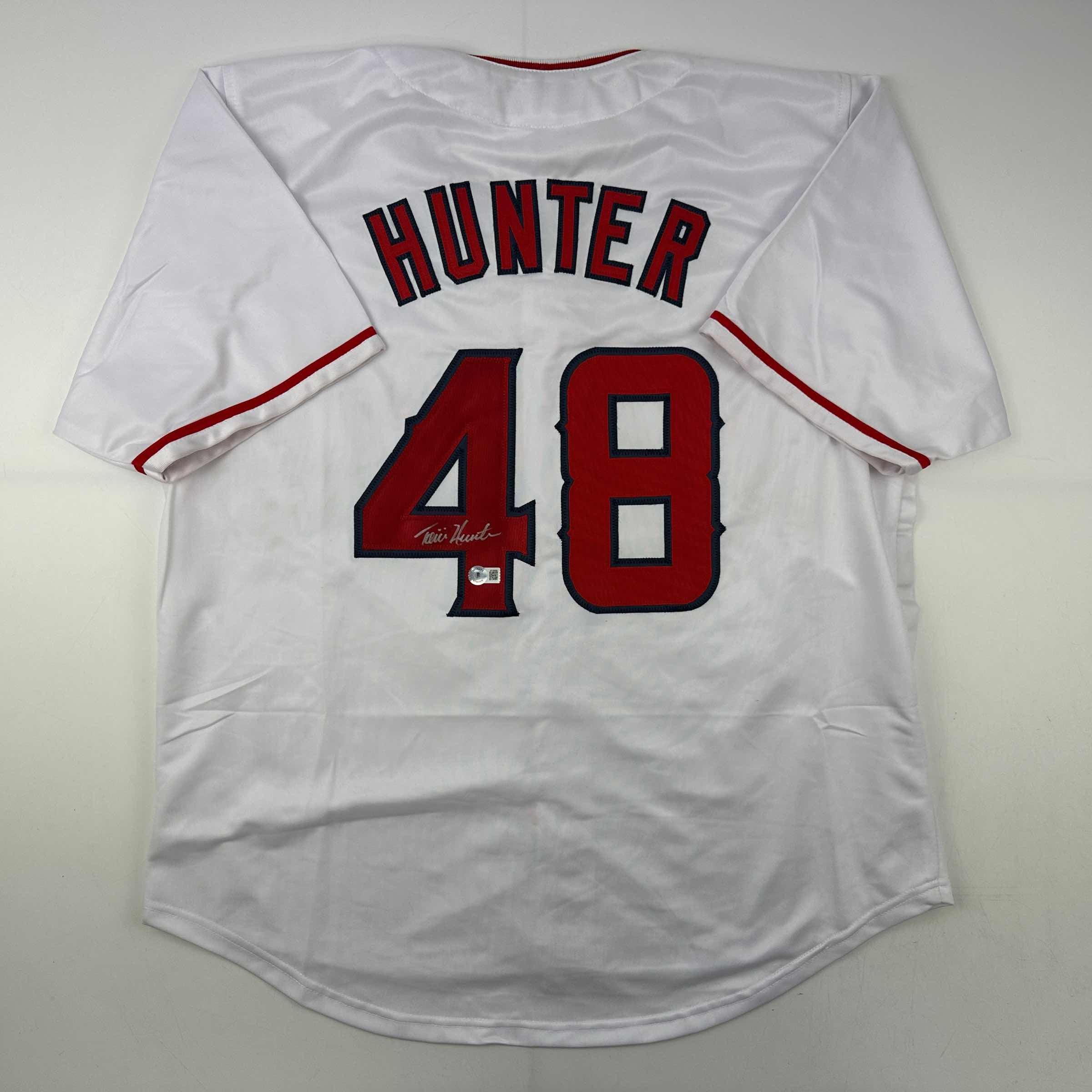 Autographed/Signed Torii Hunter Los Angeles Anaheim White Baseball Jersey Beckett BAS COA