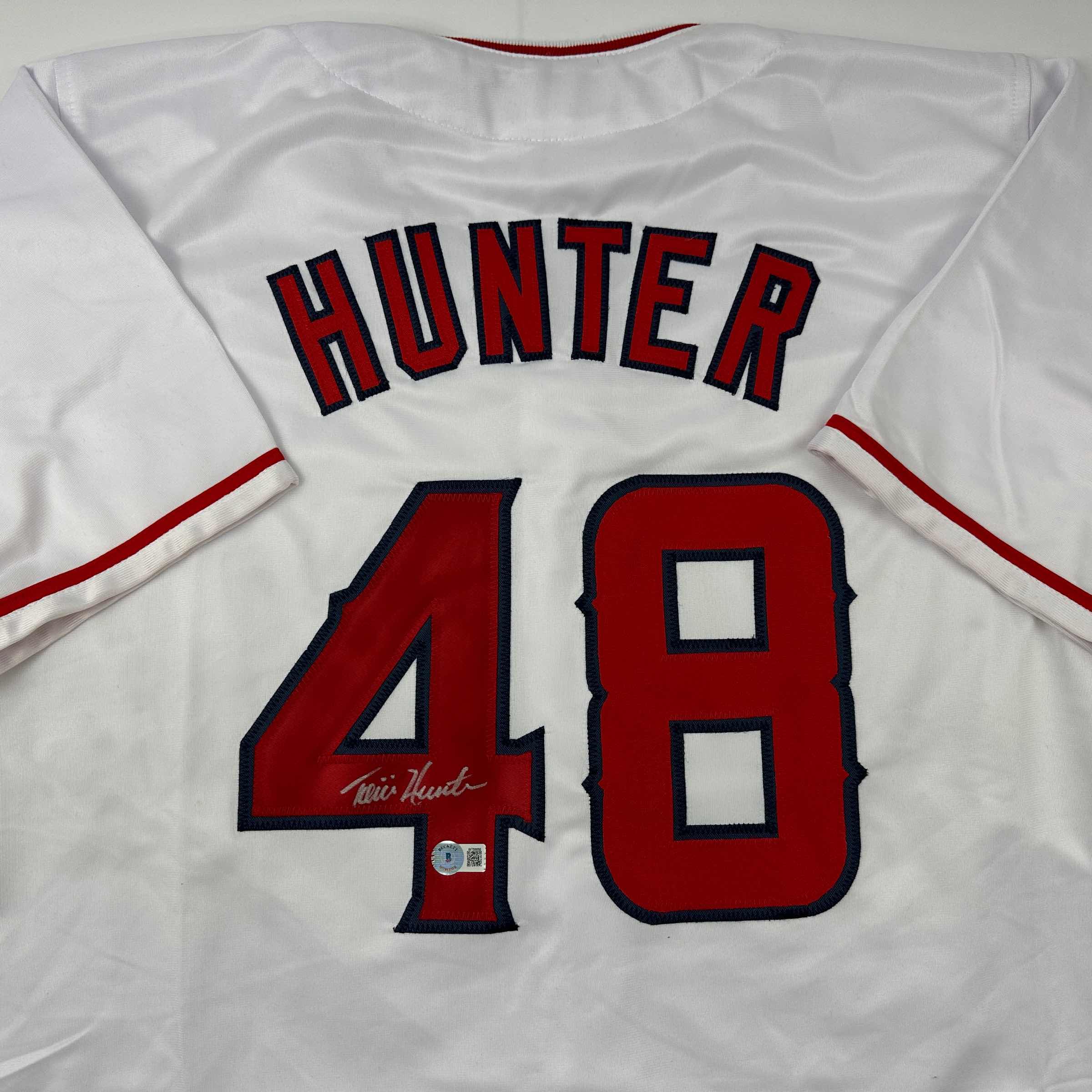 Autographed/Signed Torii Hunter Los Angeles Anaheim White Baseball Jersey Beckett BAS COA