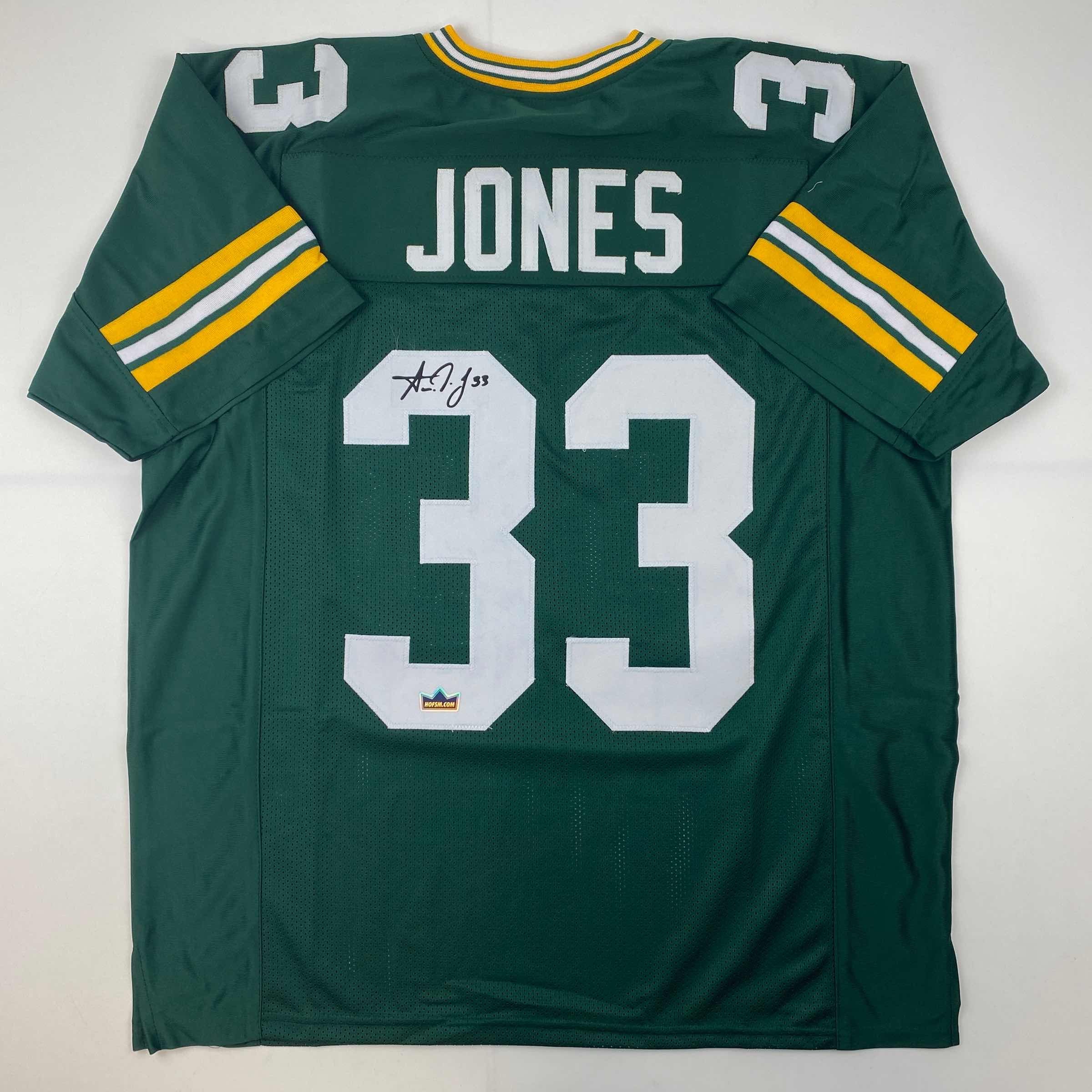 Facsimile Autographed Aaron Jones Green Bay Green Reprint Laser Auto Football Jersey Size Men's XL