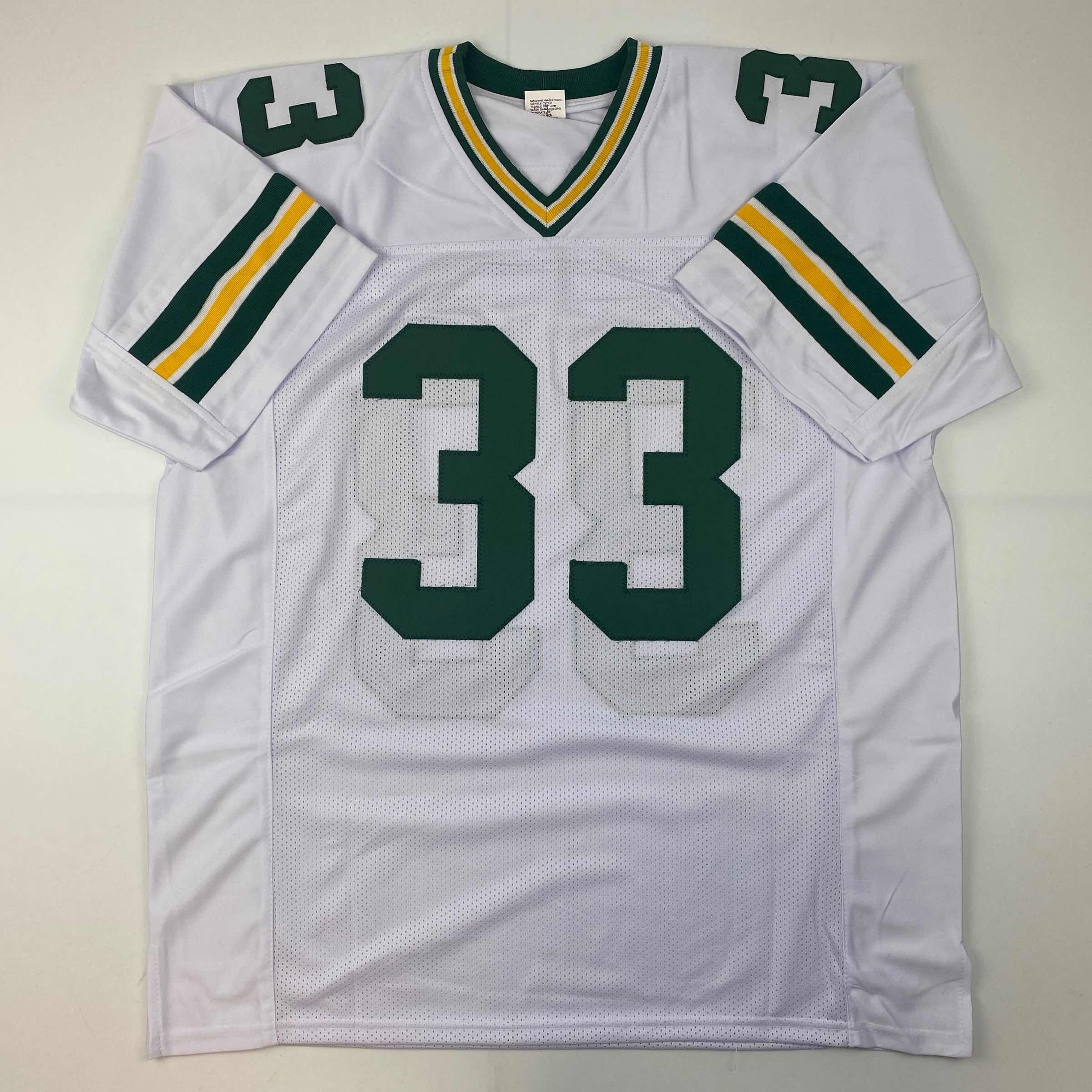Facsimile Autographed Aaron Jones Green Bay White Reprint Laser Auto Football Jersey Size Men's XL