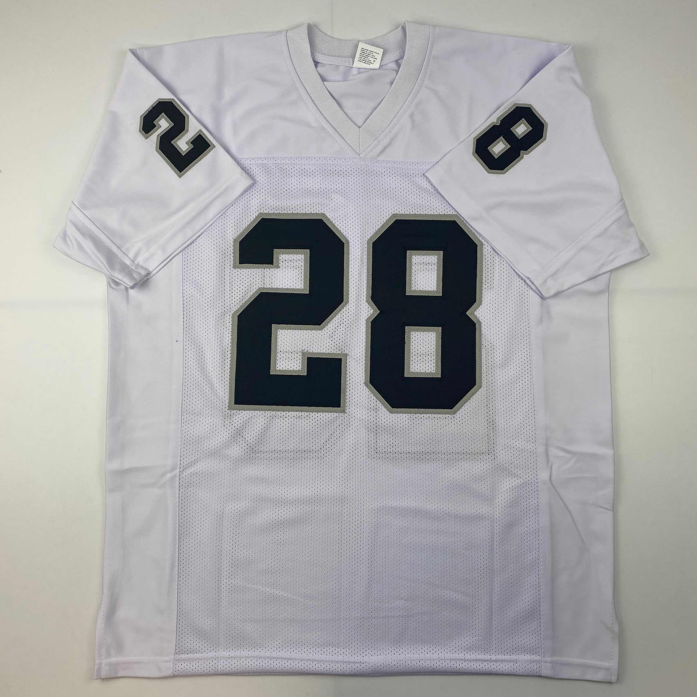 Facsimile Autographed Josh Jacobs Oakland Las Vegas White Reprint Laser Auto Football Jersey Size Men's XL