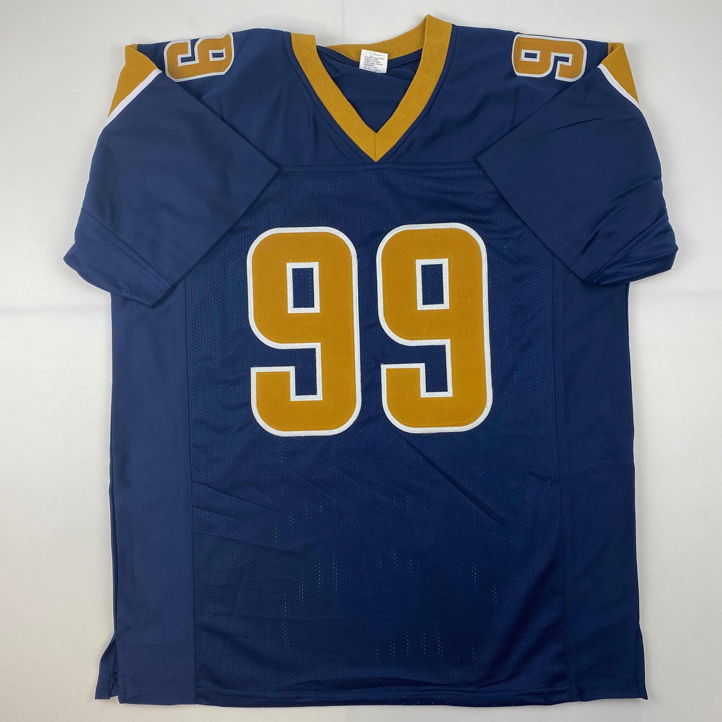 Facsimile Autographed Aaron Donald Los Angeles LA Navy Blue Reprint Laser Auto Football Jersey Size Men's XL