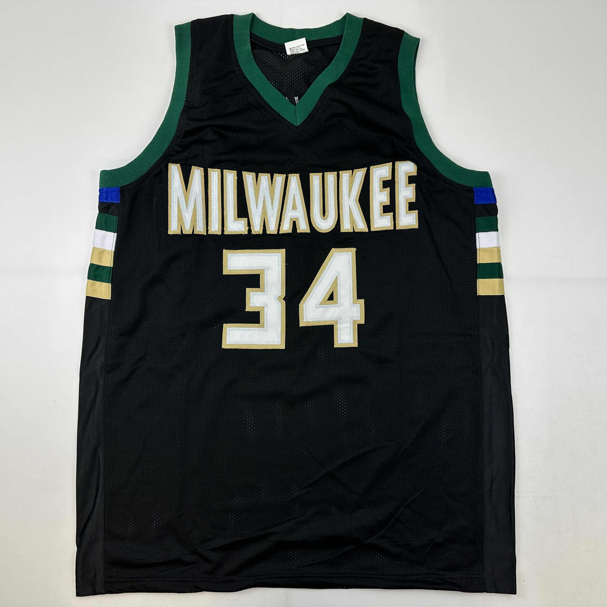 Facsimile Autographed Giannis Antetokounmpo Milwaukee Black Reprint Laser Auto Basketball Jersey Size Men's XL