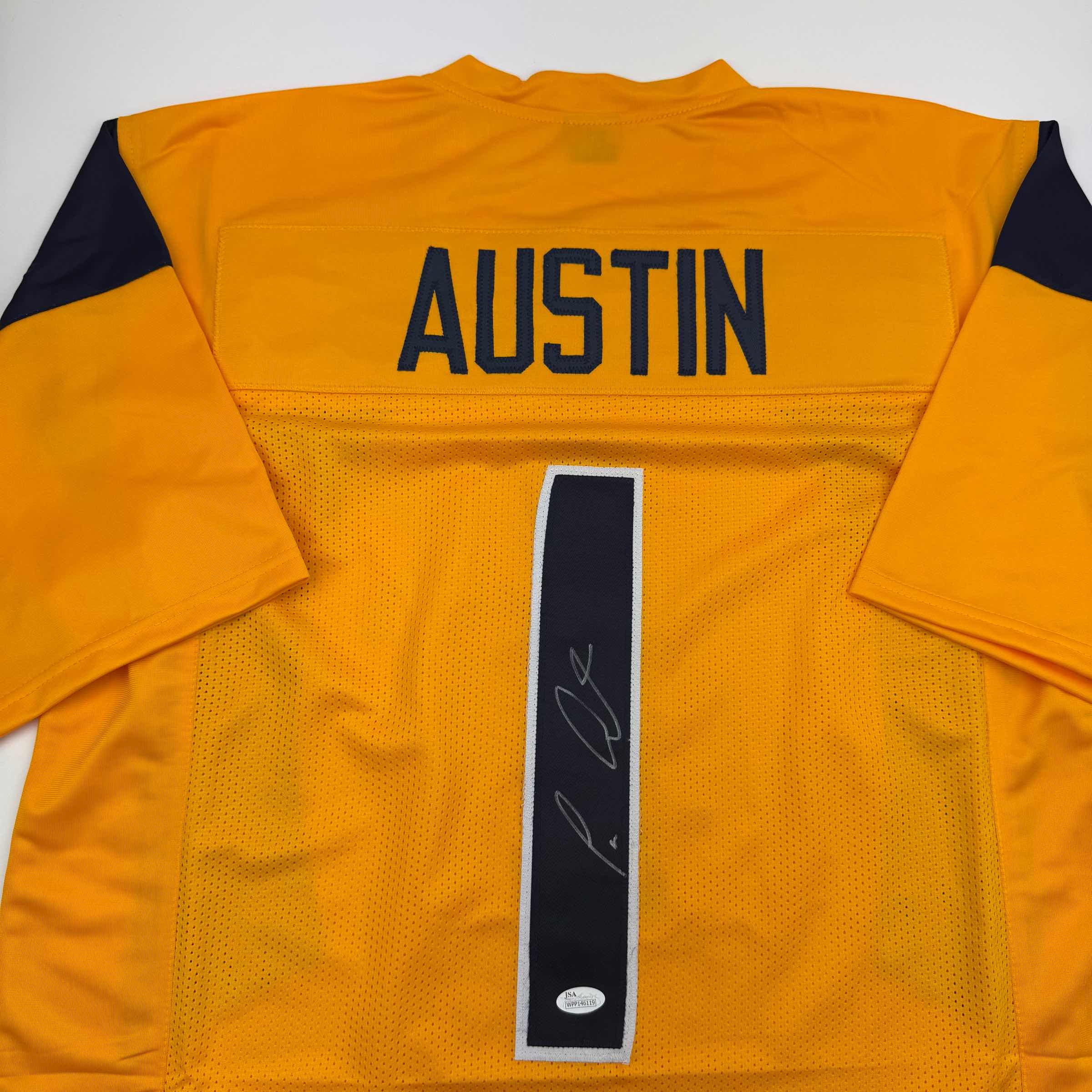 Autographed/Signed Tavon Austin West Virginia Yellow College Football Jersey JSA COA