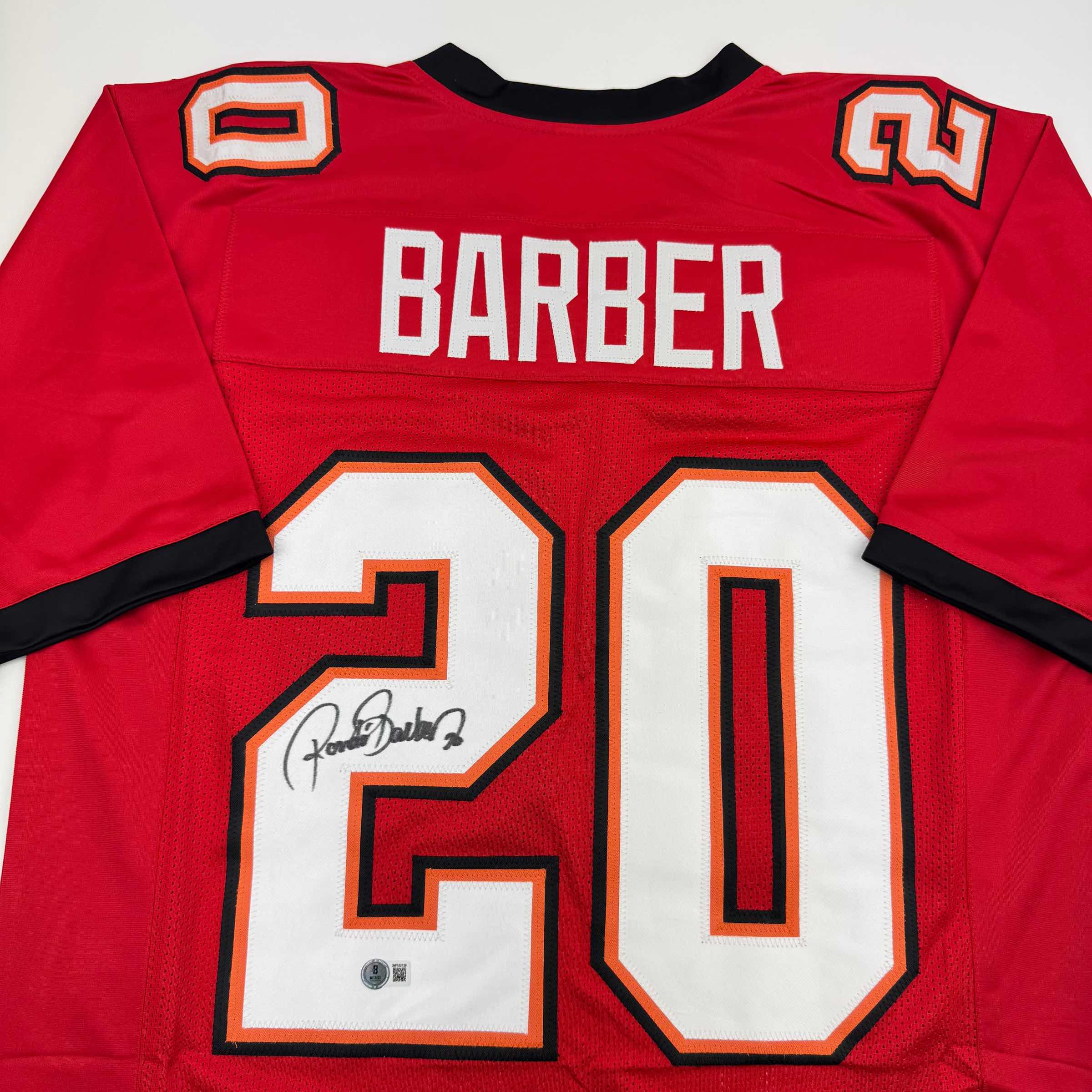 Autographed/Signed Ronde Barber Tampa Bay Red Football Jersey Beckett BAS COA