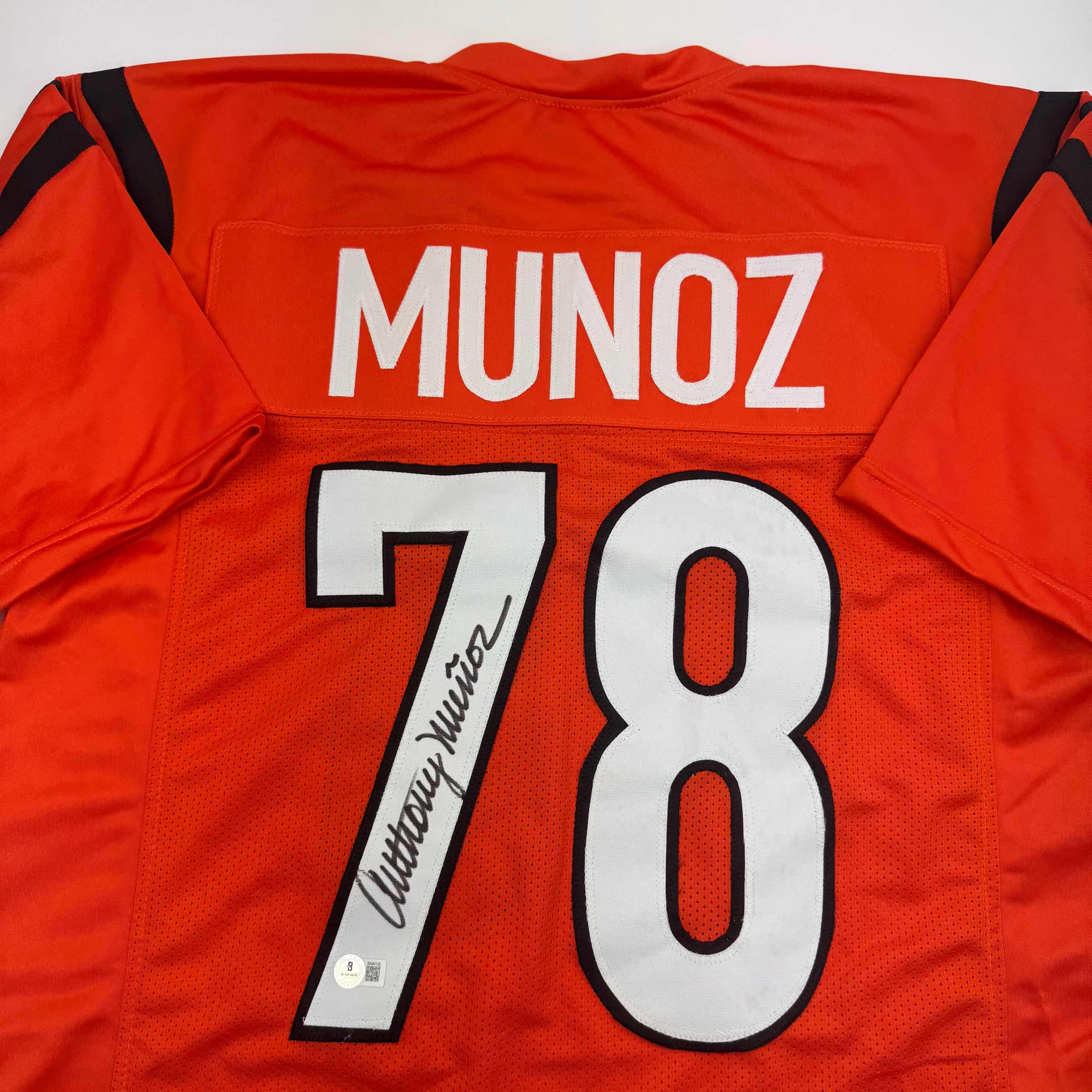 Autographed/Signed Anthony Munoz Cincinnati Orange Football Jersey Beckett BAS COA
