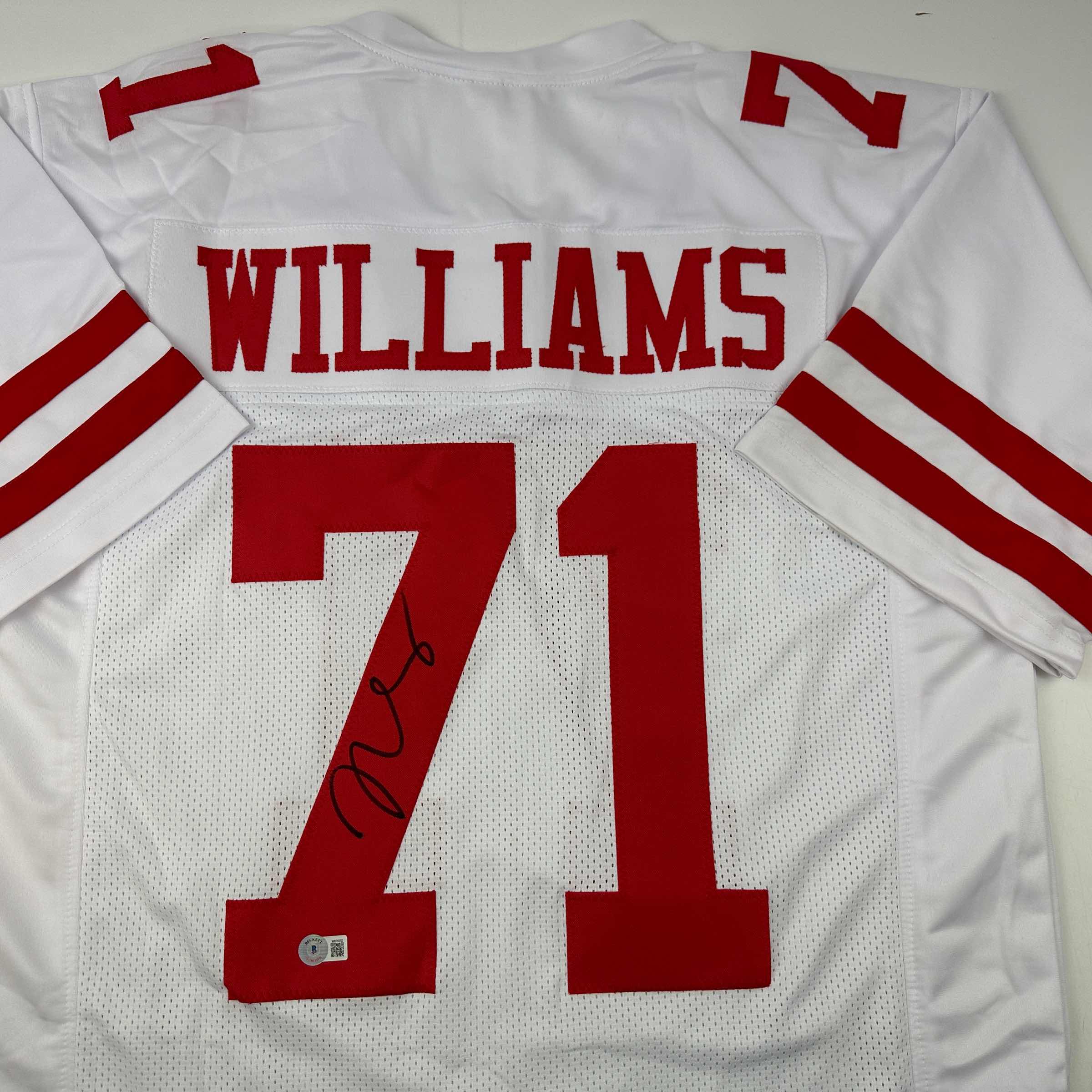 Autographed/Signed Trent Williams San Francisco White Football Jersey Beckett BAS COA