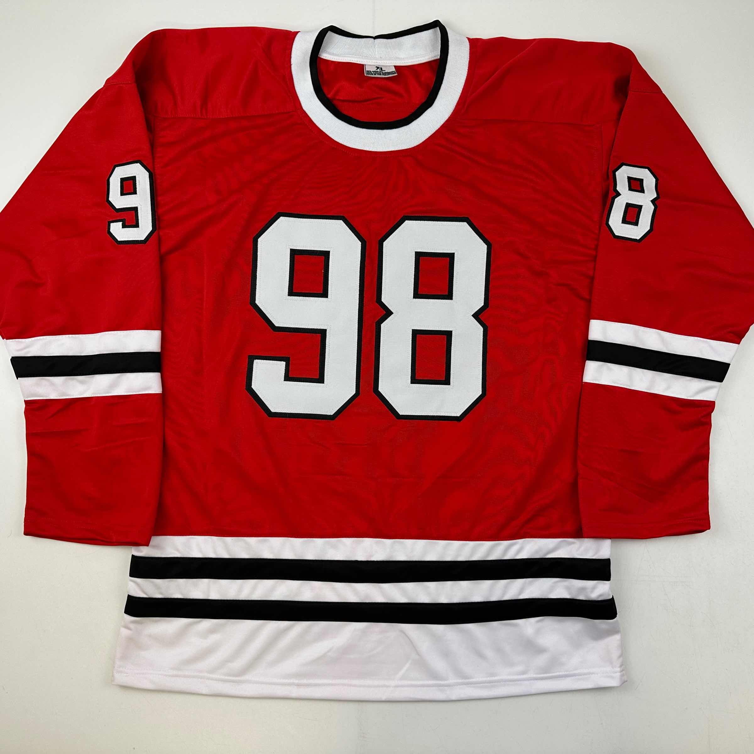 Facsimile Autographed Connor Bedard Chicago Red Reprint Laser Auto Hockey Jersey Size Men's XL