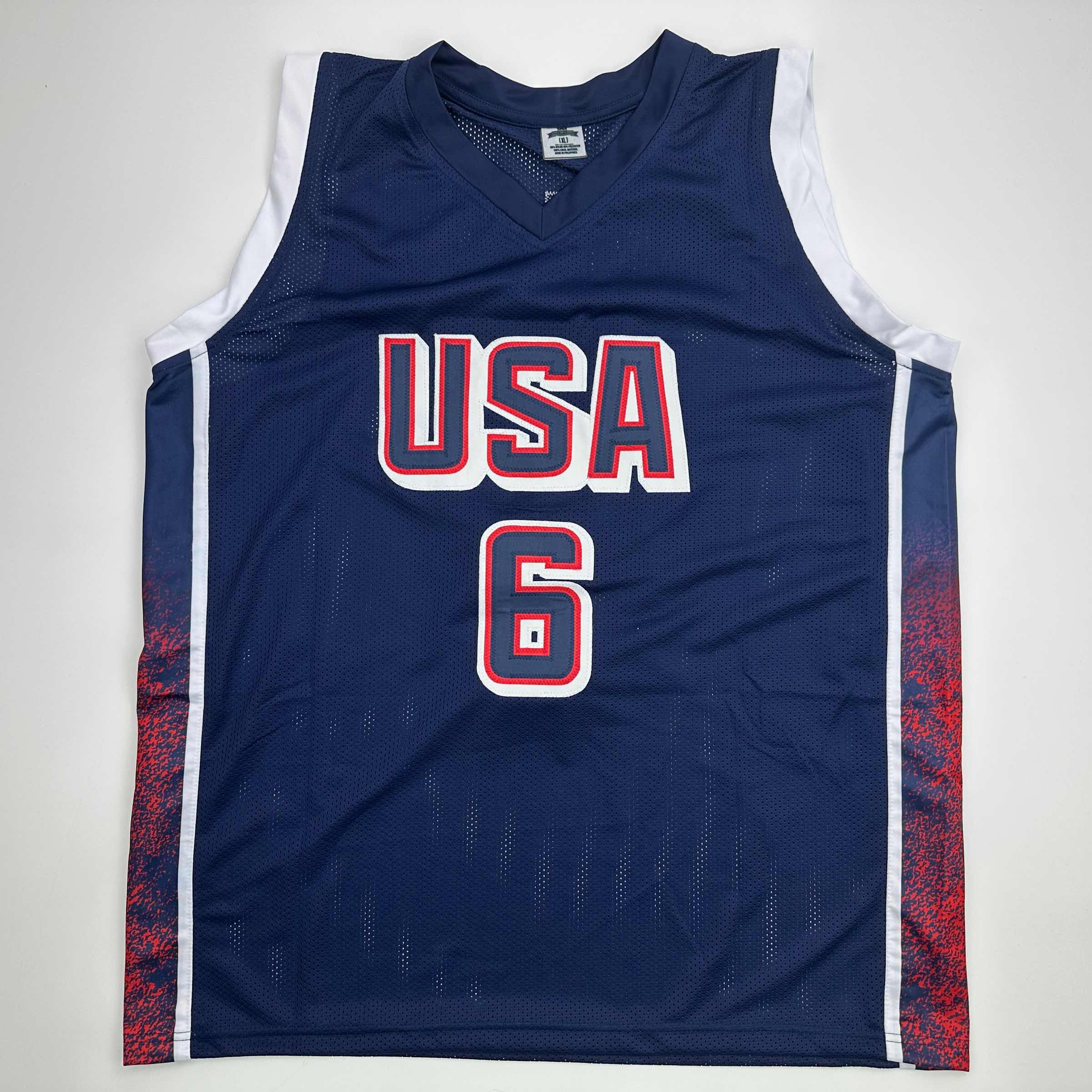 Facsimile Autographed LeBron James 2024 United States Team USA Blue Reprint Laser Auto Basketball Jersey Size Men's XL