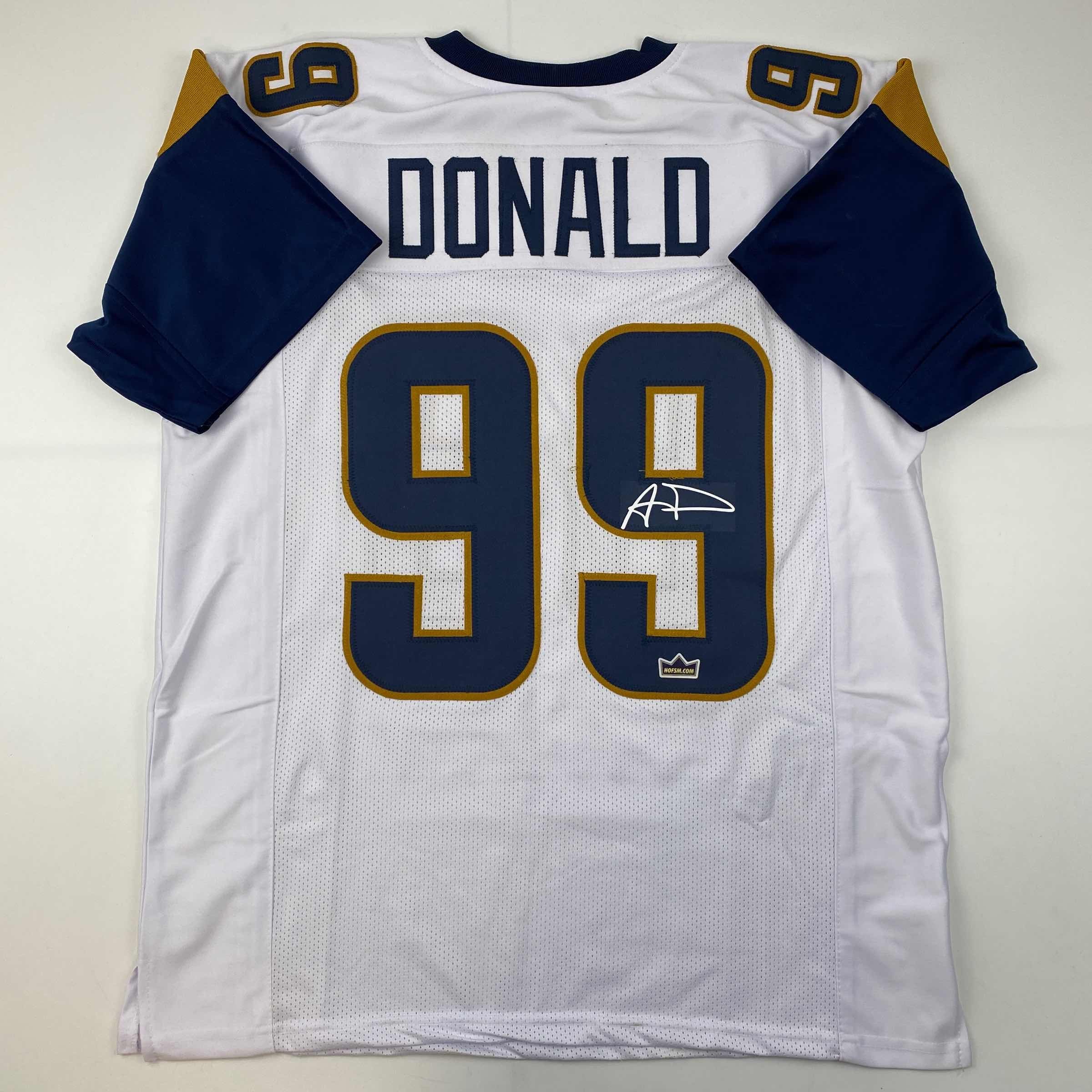 Facsimile Autographed Aaron Donald Los Angeles LA White Reprint Laser Auto Football Jersey Size Men's XL