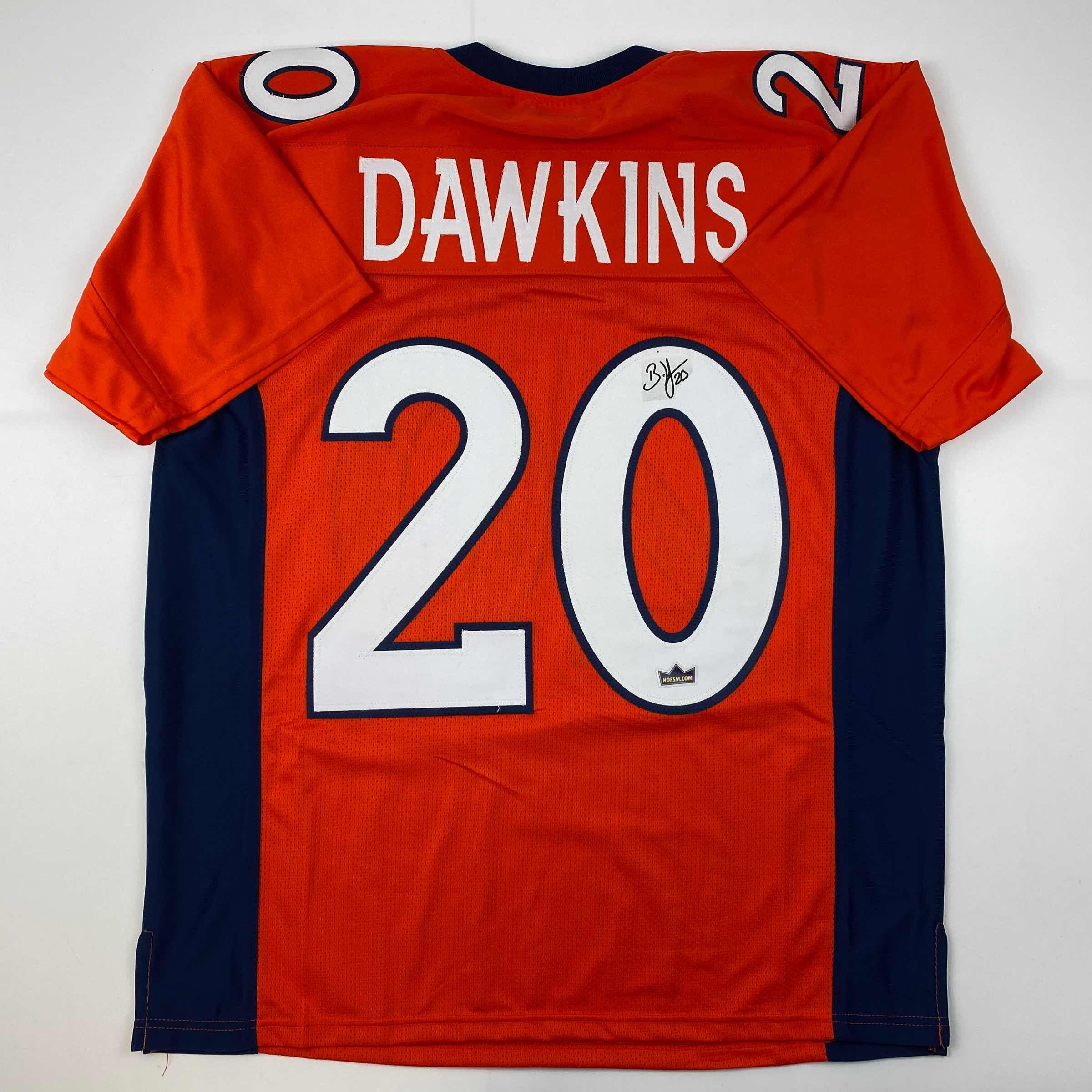 Facsimile Autographed Brian Dawkins Denver Orange Reprint Laser Auto Football Jersey Size Men's XL