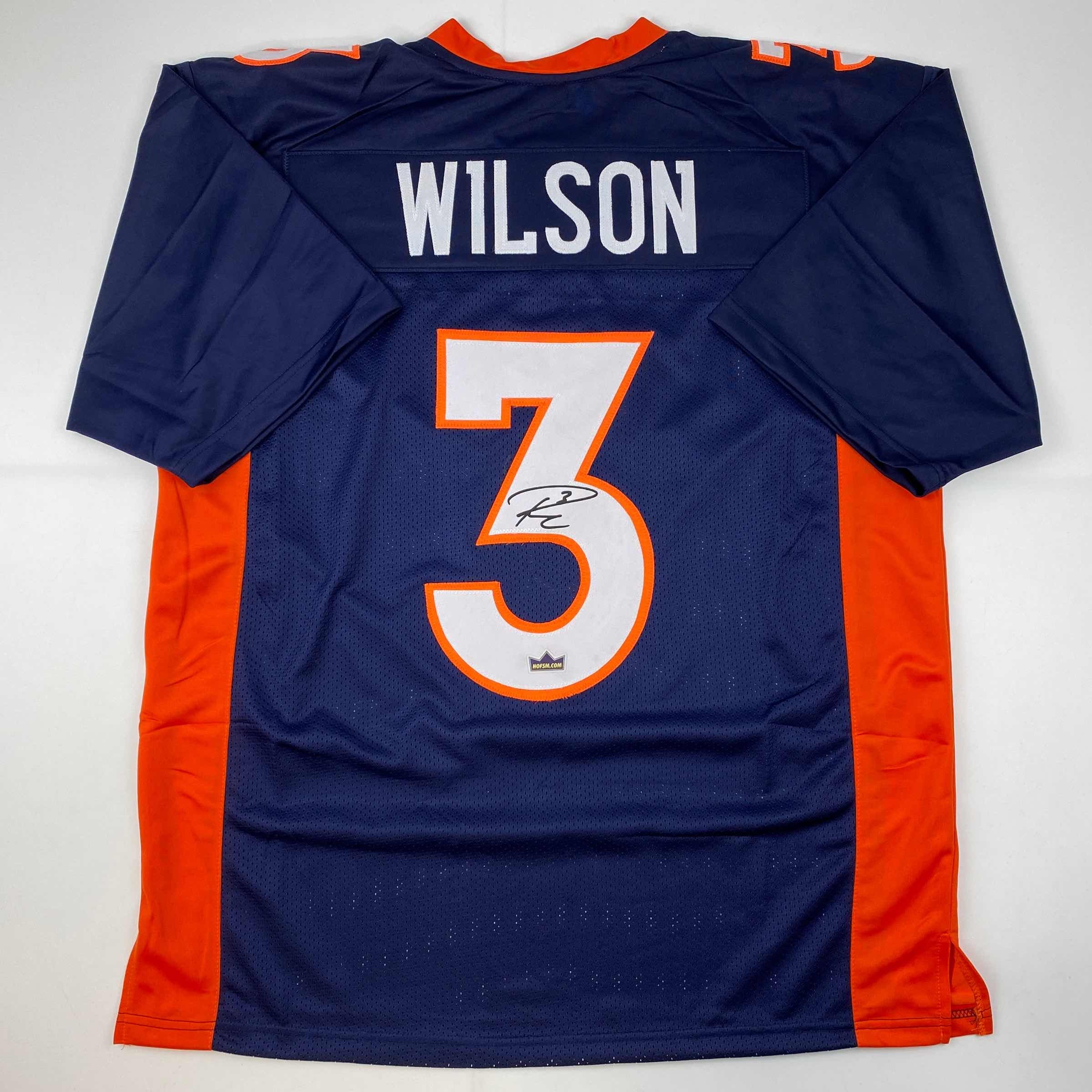 Facsimile Autographed Russell Wilson Denver Blue Reprint Laser Auto Football Jersey Size Men's XL