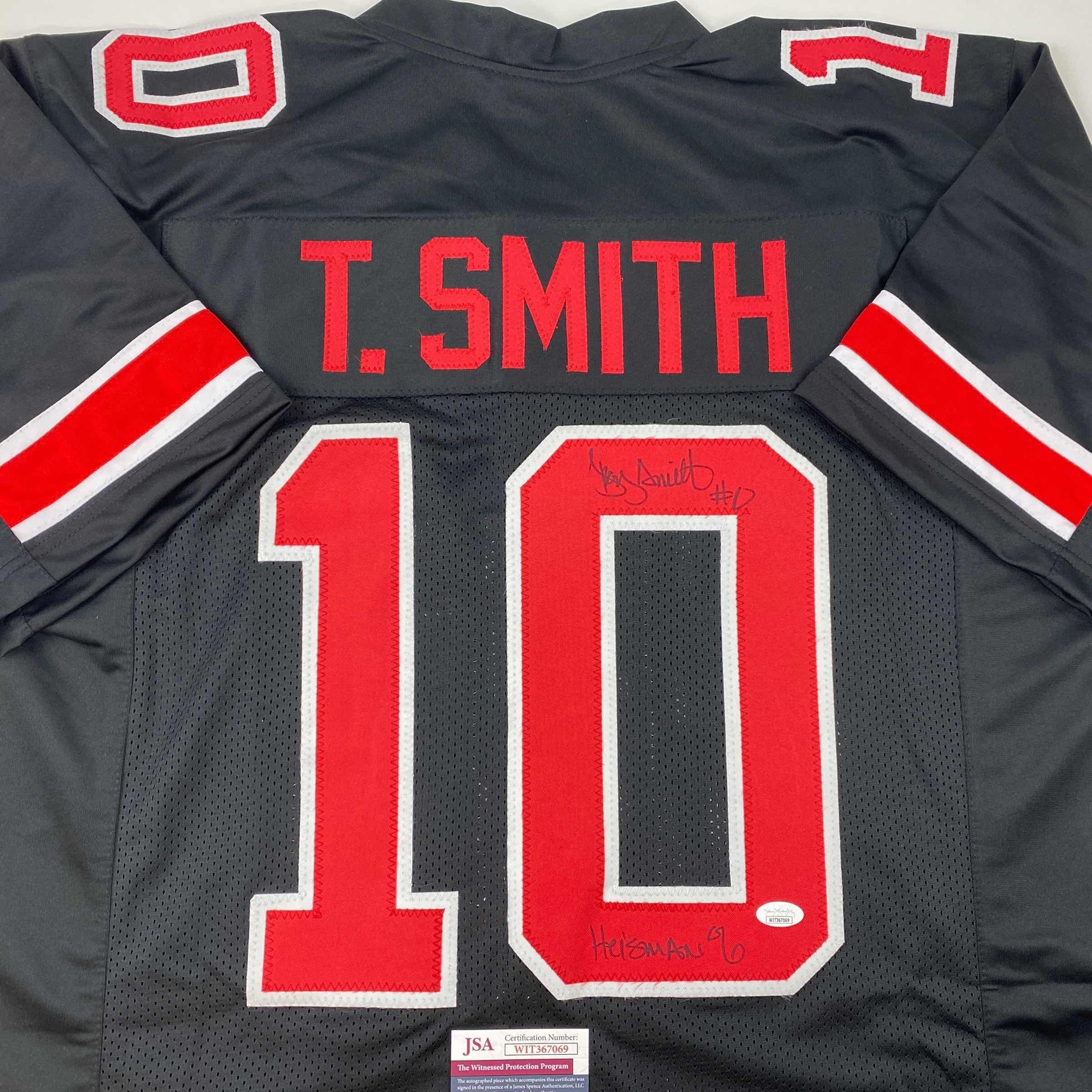 Autographed/Signed Troy Smith Heisman 06 Ohio State Black College Football Jersey JSA COA