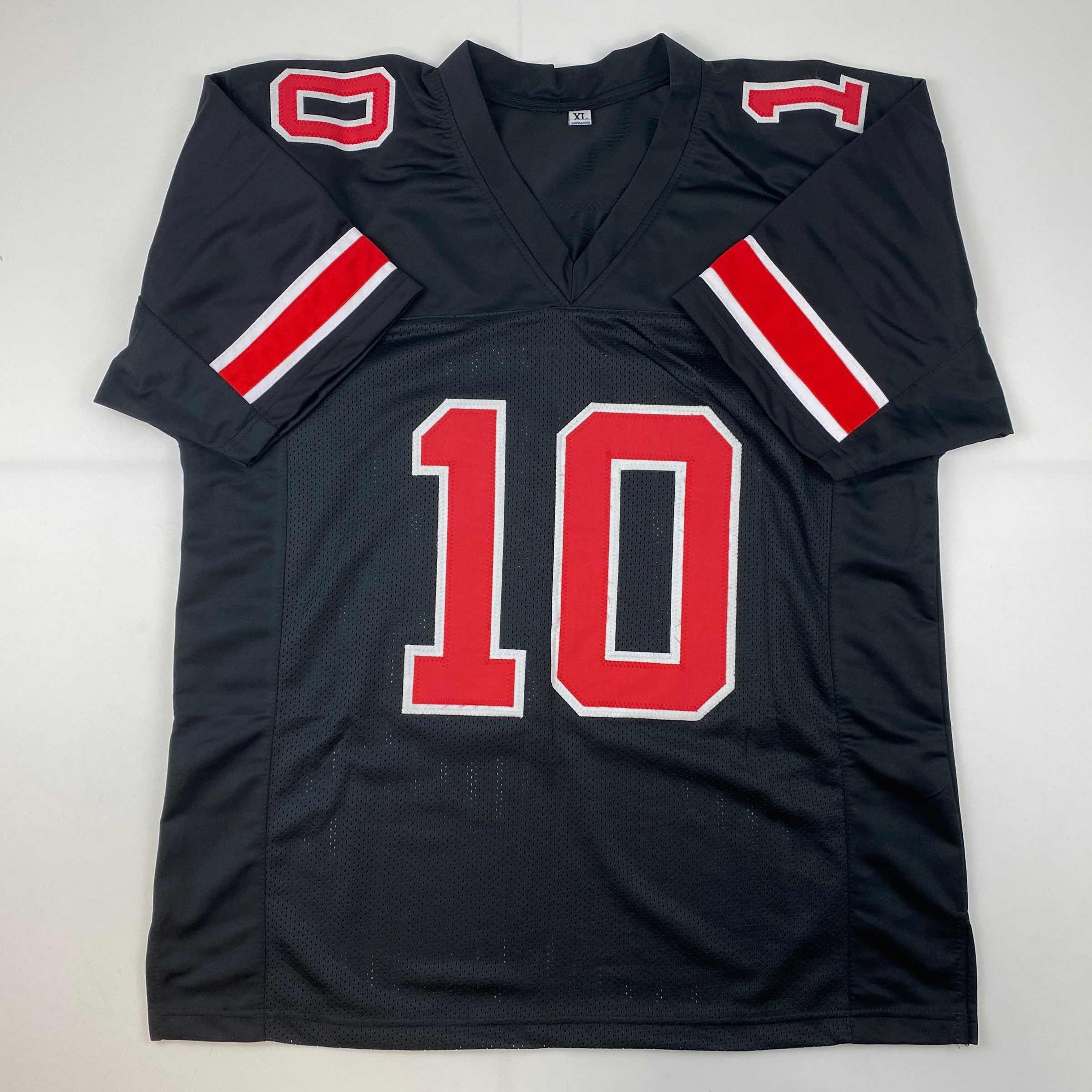 Autographed/Signed Troy Smith Heisman 06 Ohio State Black College Football Jersey JSA COA