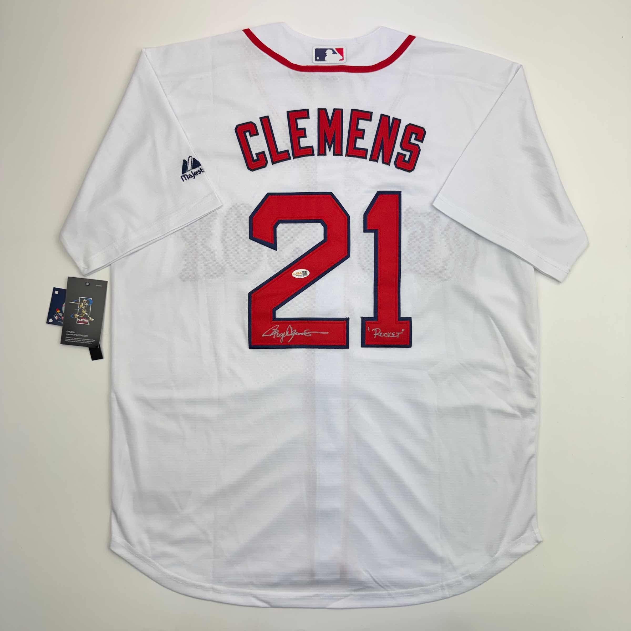 Autographed/Signed Roger Clemens "Rocket" Boston White Baseball Jersey JSA COA