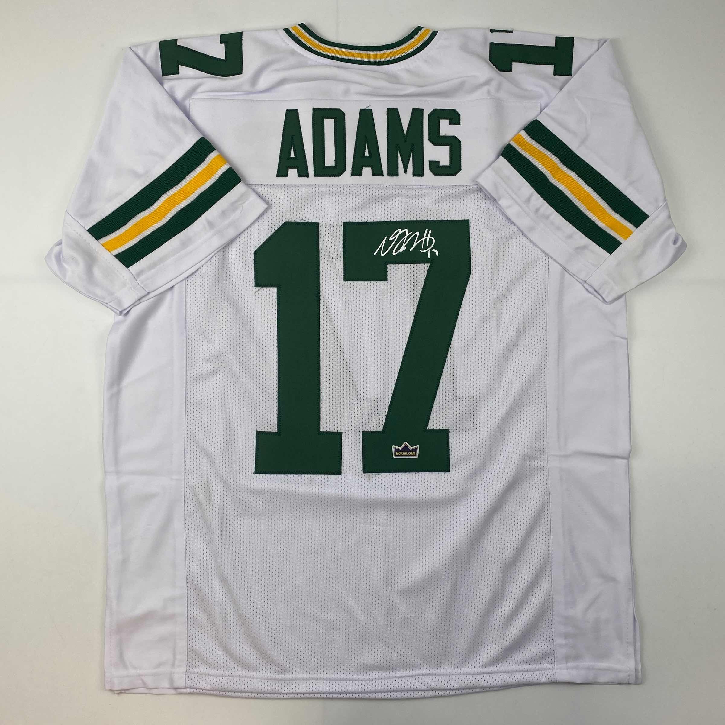 Facsimile Autographed Davante Adams Green Bay White Reprint Laser Auto Football Jersey Size Men's XL