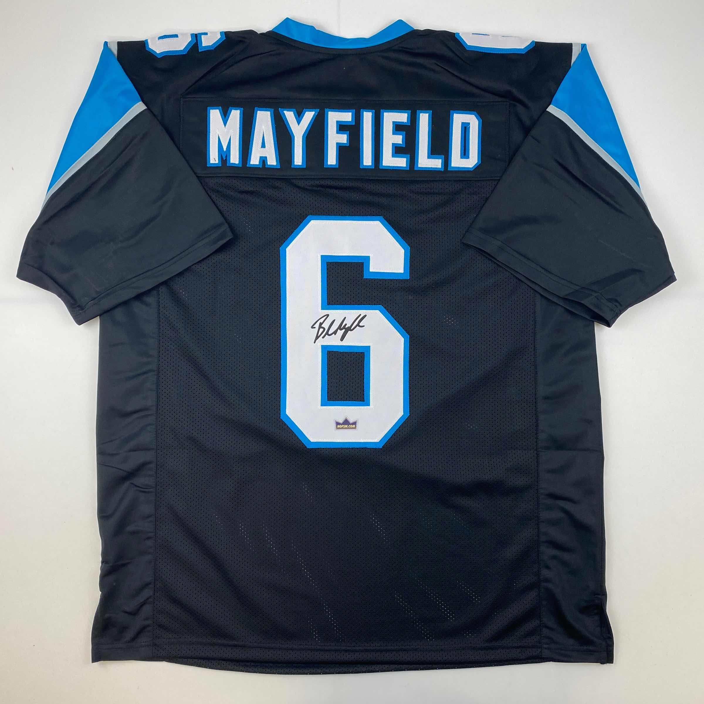 Facsimile Autographed Baker Mayfield Carolina Black Reprint Laser Auto Football Jersey Size Men's XL