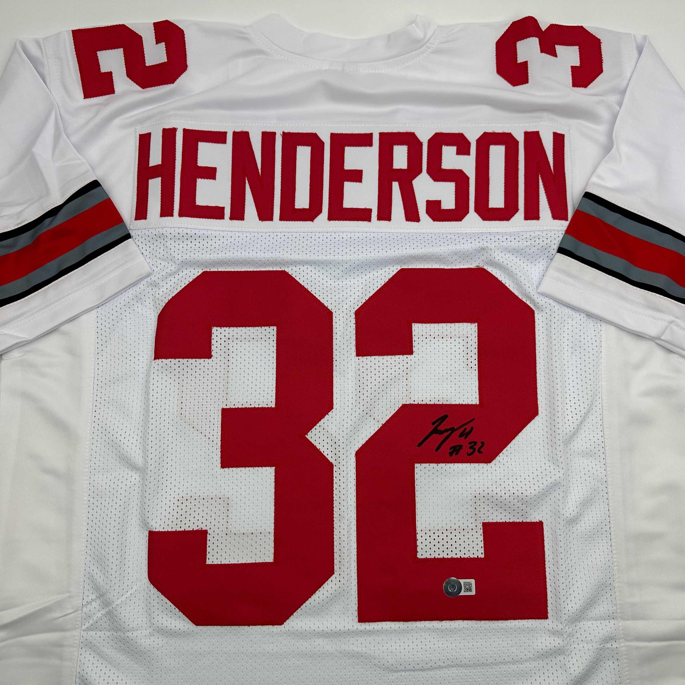Autographed/Signed TreVeyon Henderson Ohio State White College Football Jersey Beckett BAS COA