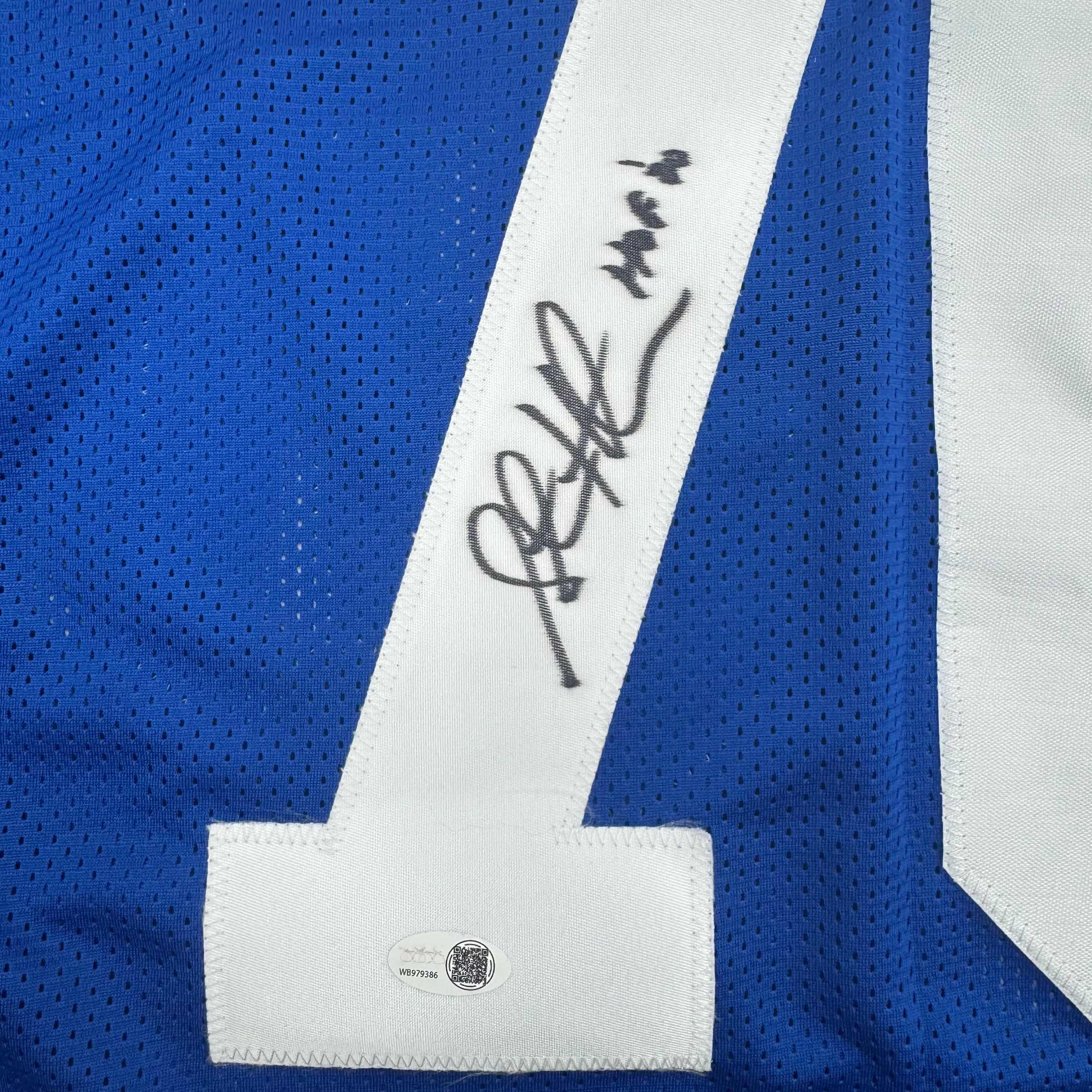 Autographed/Signed Steve Hutchinson HOF 20 Seattle Blue Football Jersey JSA COA