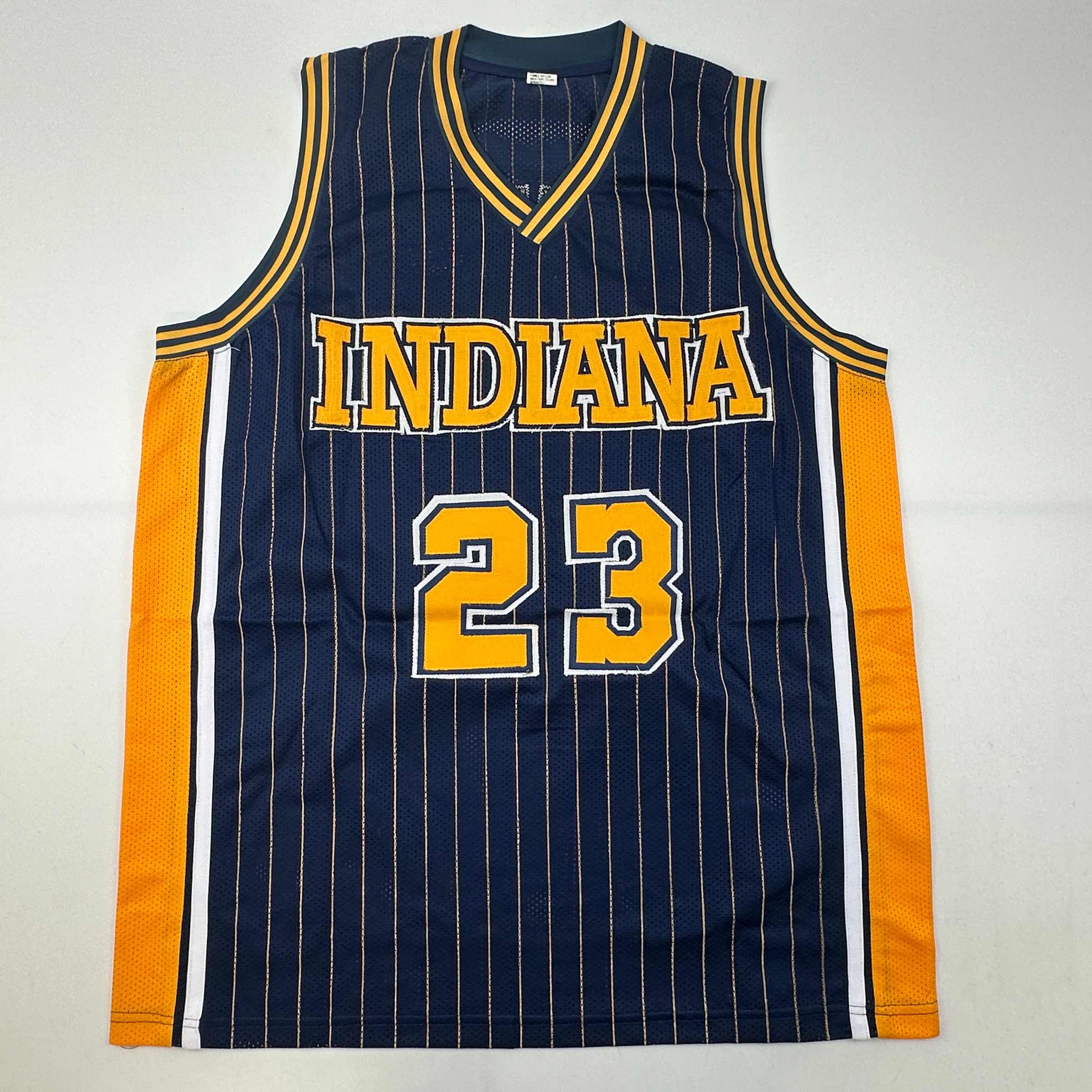 Autographed/Signed Ron Artest Metta World Peace Indiana Blue Pinstripe #23 Basketball Jersey Beckett BAS COA