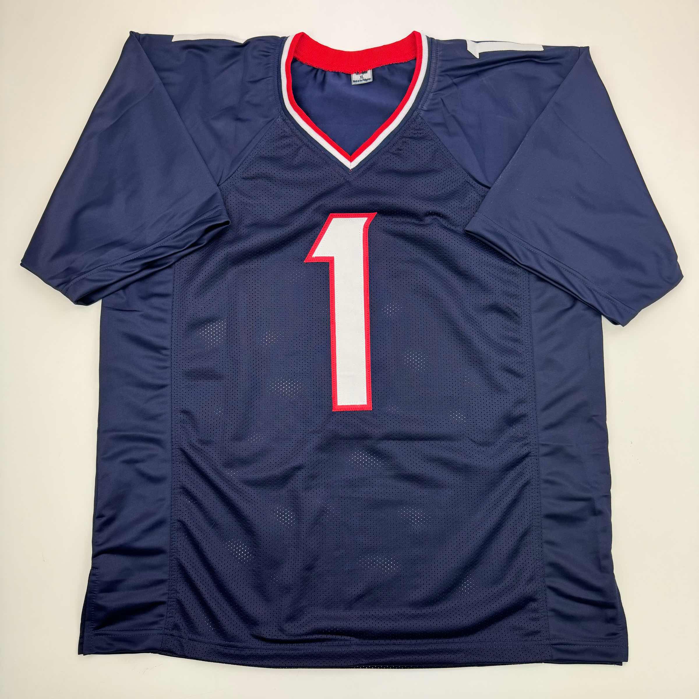 Autographed/Signed Stefon Diggs Houston Blue Football Jersey Beckett BAS COA