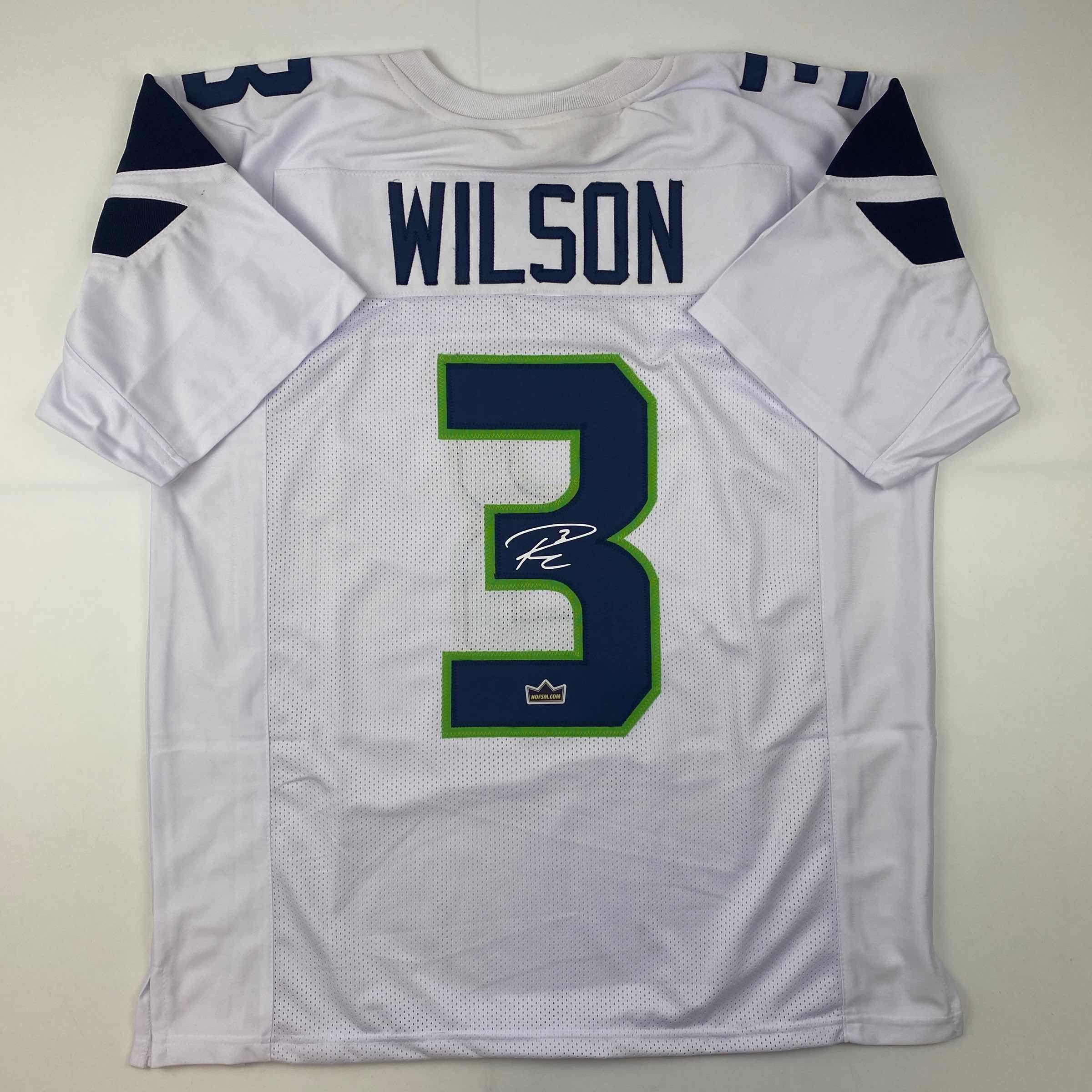 Facsimile Autographed Russell Wilson Seattle White Reprint Laser Auto Football Jersey Size Men's XL