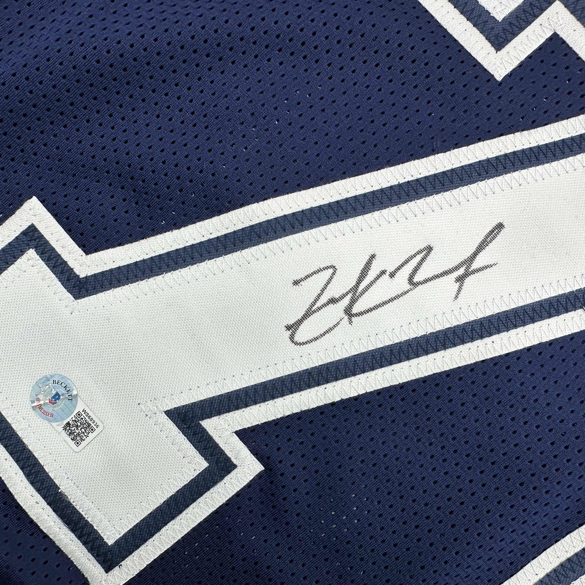 Autographed/Signed Zack Martin Dallas Blue Football Jersey Beckett BAS COA