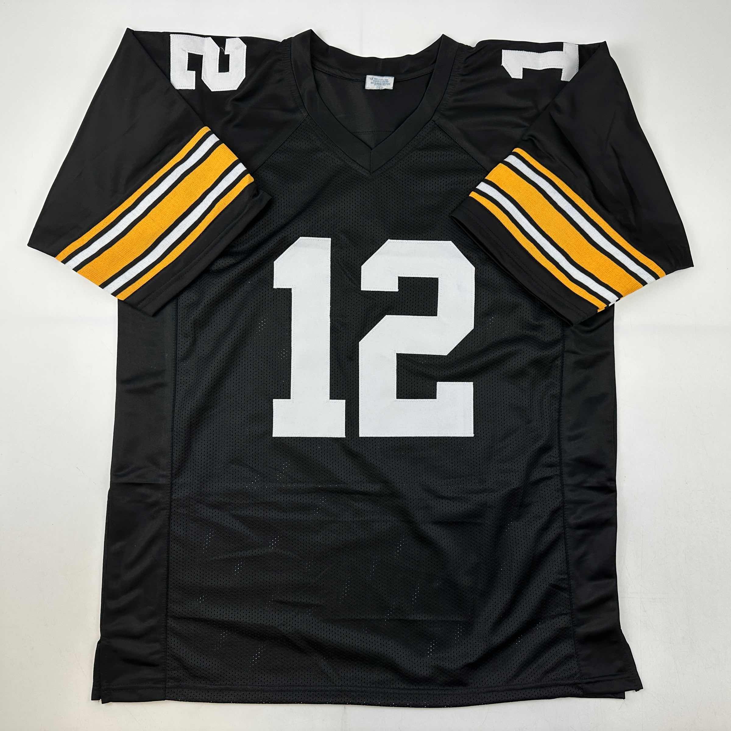 Facsimile Autographed Terry Bradshaw Pittsburgh Black Reprint Laser Auto Football Jersey Size Men's XL