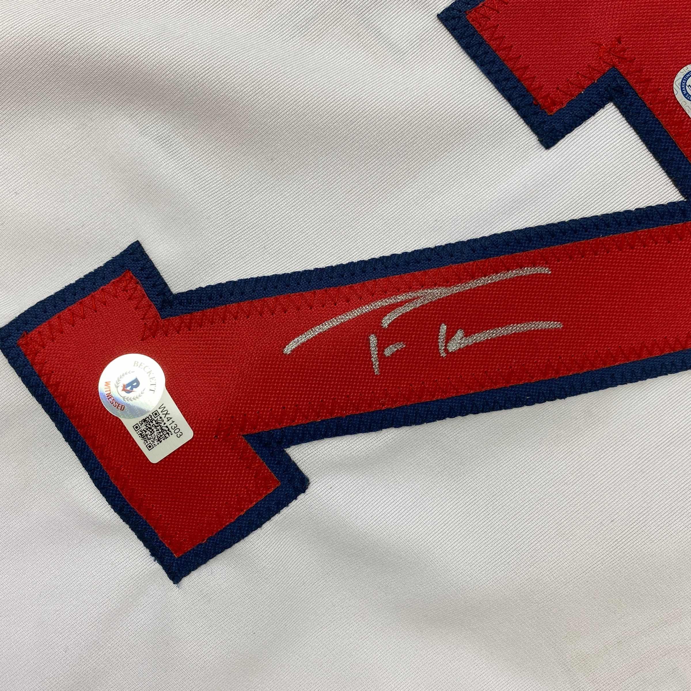Autographed/Signed Trea Turner Washington White Baseball Jersey Beckett BAS COA
