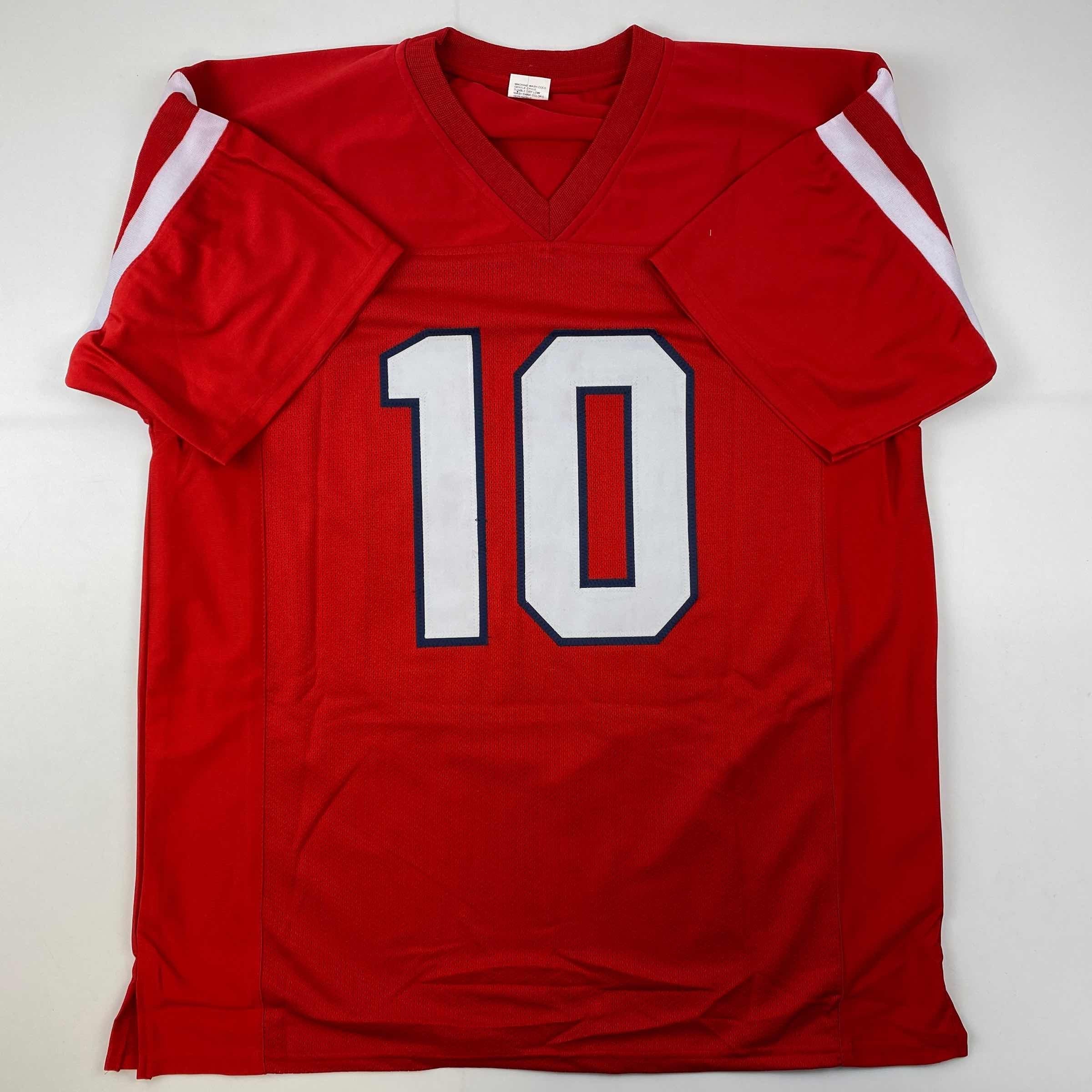 Facsimile Autographed Eli Manning Ole Miss Red Reprint Laser Auto College Football Jersey Size Men's XL