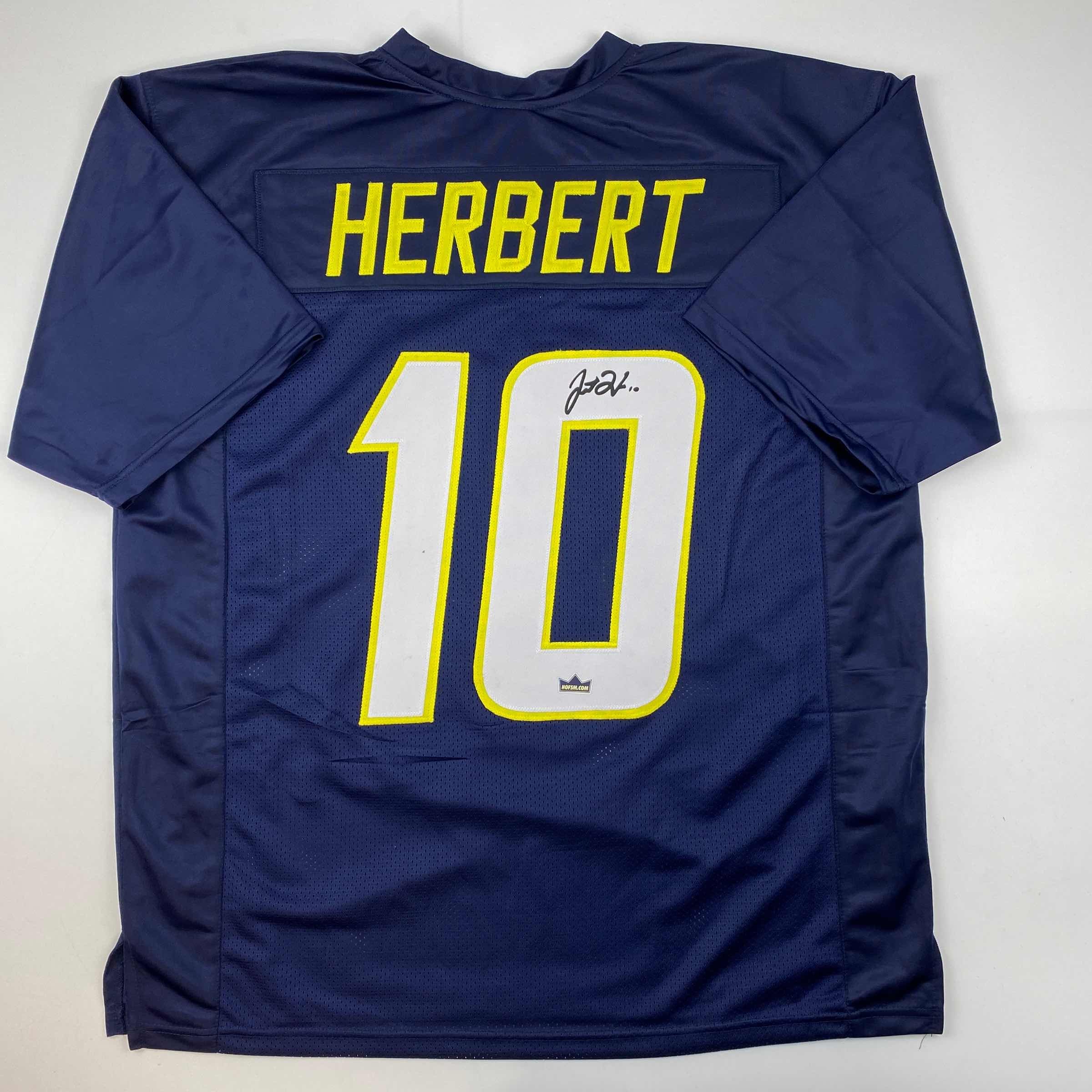 Facsimile Autographed Justin Herbert Los Angeles LA Dark Blue Reprint Laser Auto Football Jersey Size Men's XL