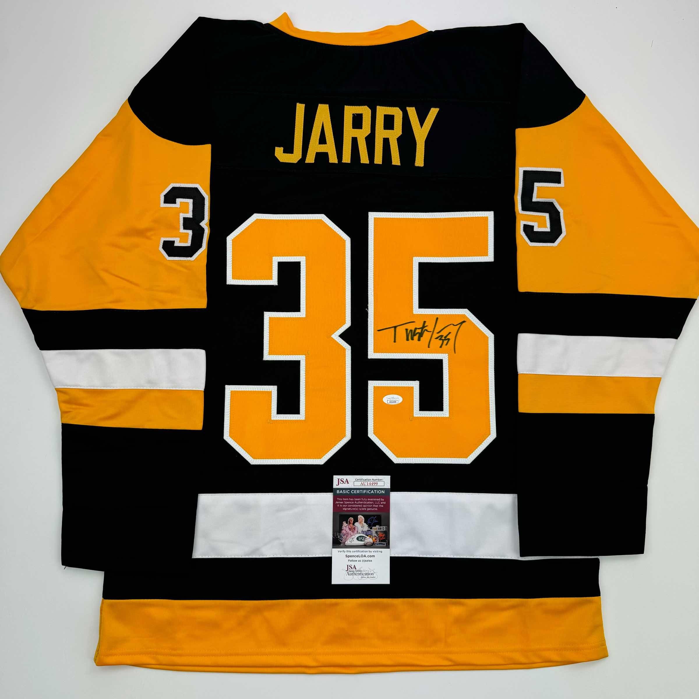 Autographed/Signed Tristan Jarry Pittsburgh Black Hockey Jersey JSA COA