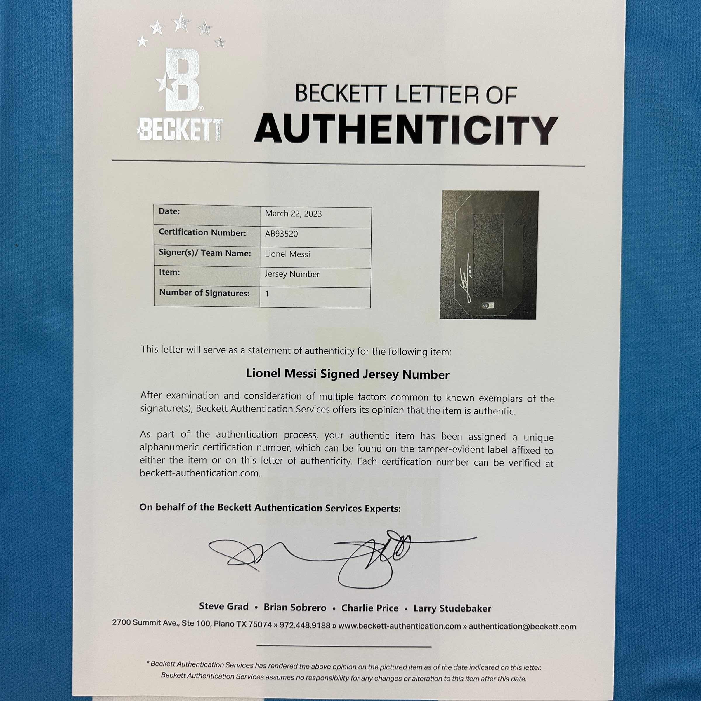Autographed/Signed Lionel Leo Messi Argentina Blue/White Soccer Jersey Beckett BAS COA/LOA