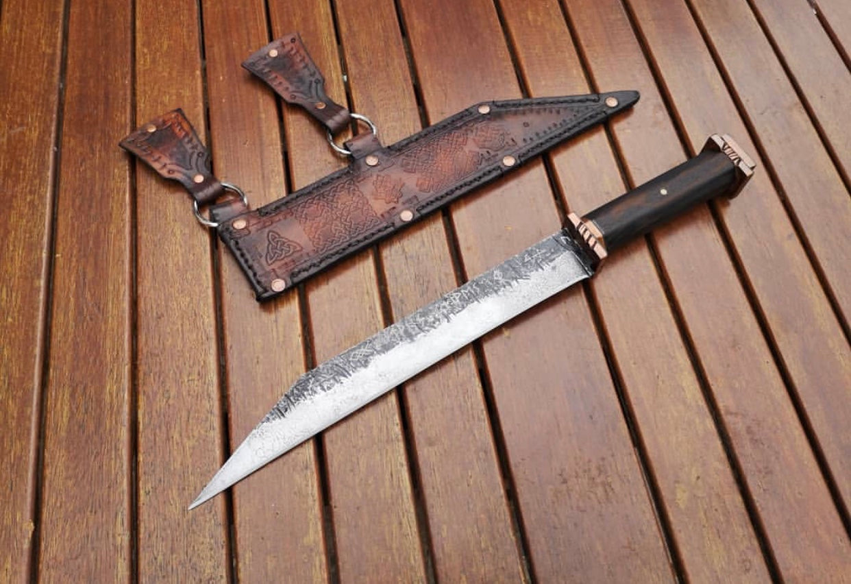 Custom Handmade Hand Forged 1095 Steel Viking Seax Knife with Rosewood Handle and Brass Guards - 12 inches by KBS Knives Store