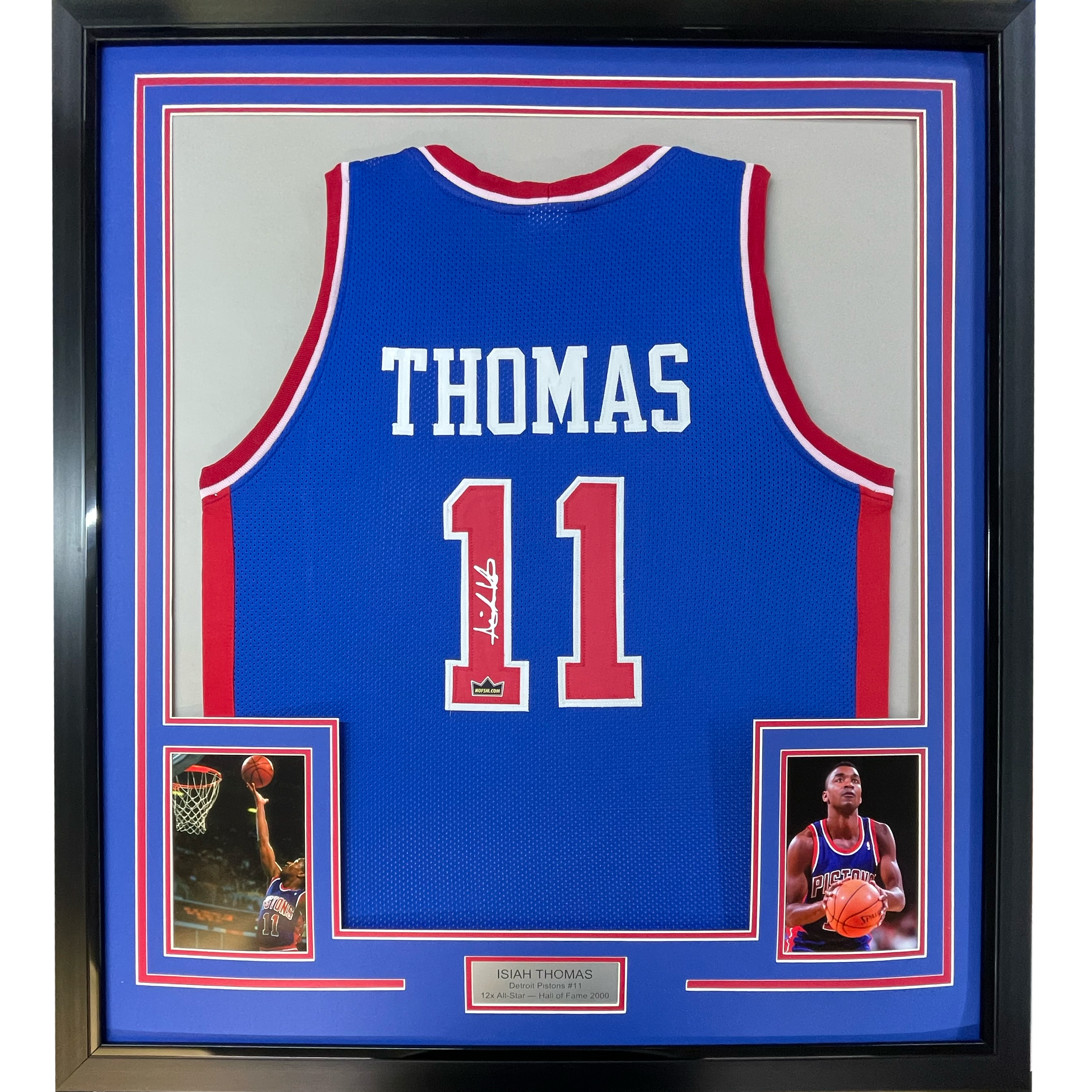 Framed Facsimile Autographed Isiah Thomas 35x39 Detroit Blue Reprint Laser Auto Basketball Jersey