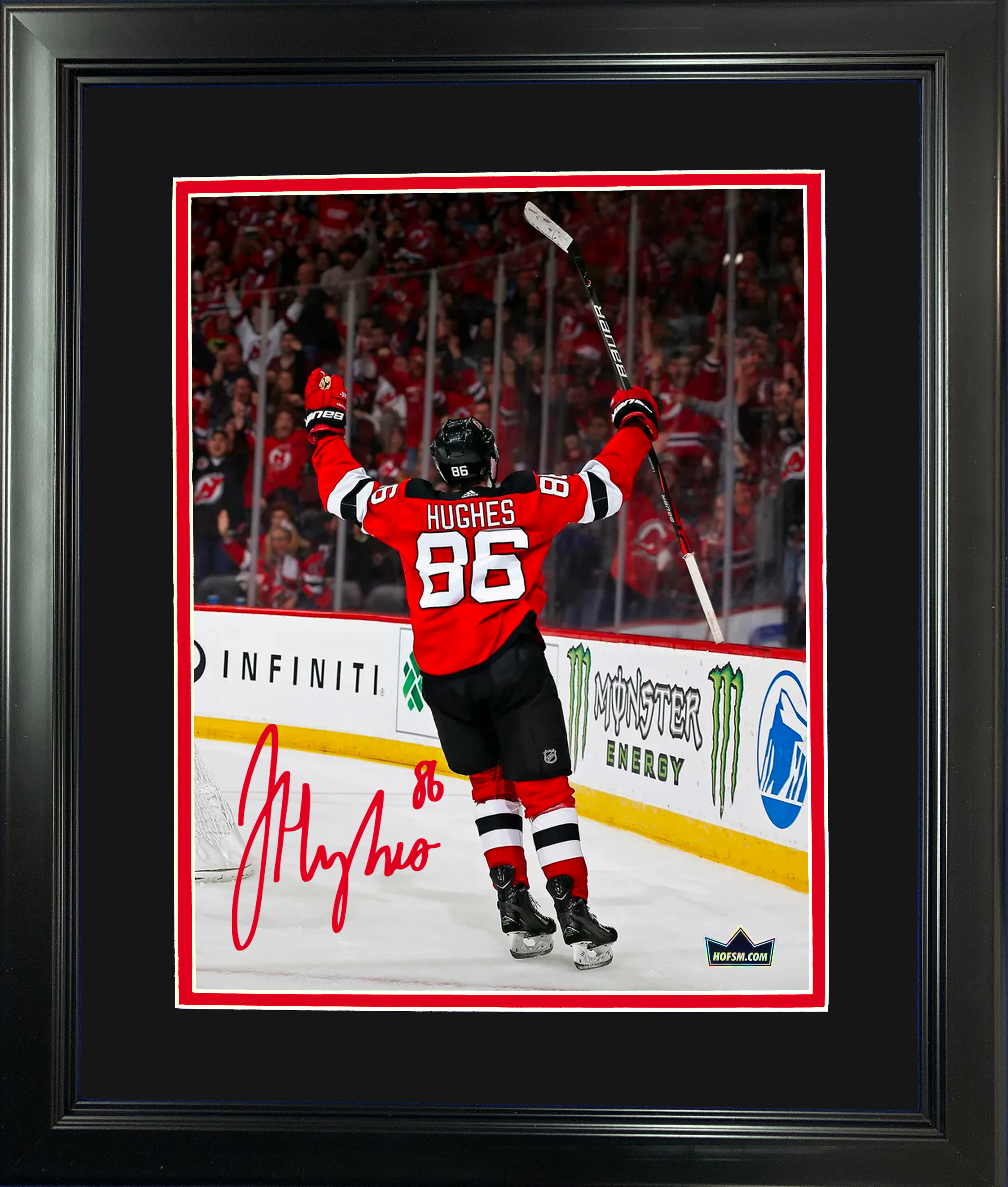 Framed Jack Hughes New Jersey Devils Facsimile Laser Engraved Signature Auto 11"x14" Hockey Photo HOFSM Holo