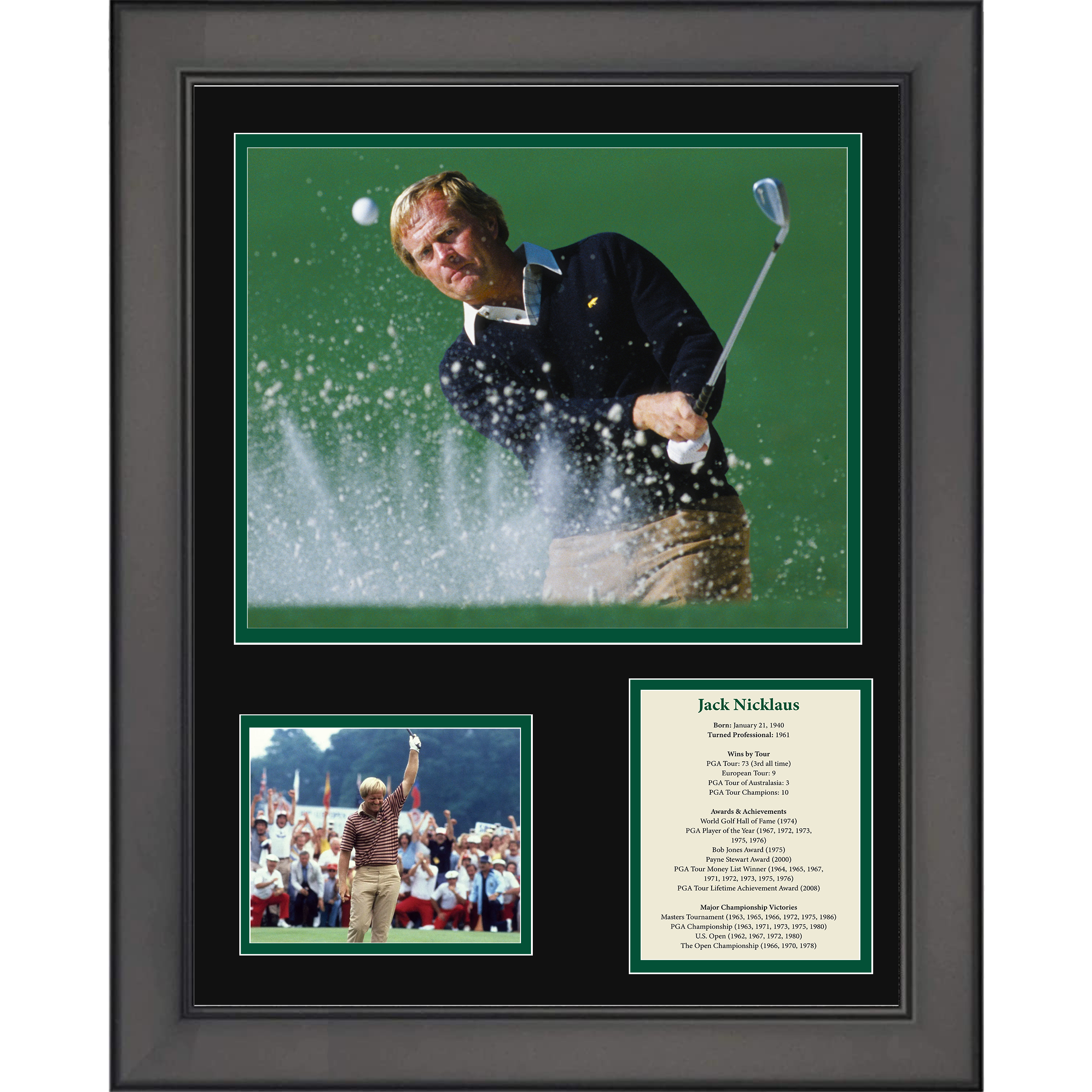 Framed Jack Nicklaus Hall of Fame PGA Golf 11"x14" Three Photo Collage